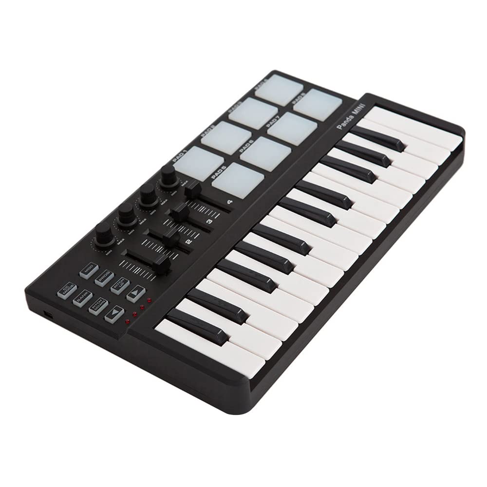 Portable 25-Key Mini MIDI Controller with Drum Pads for Music Production