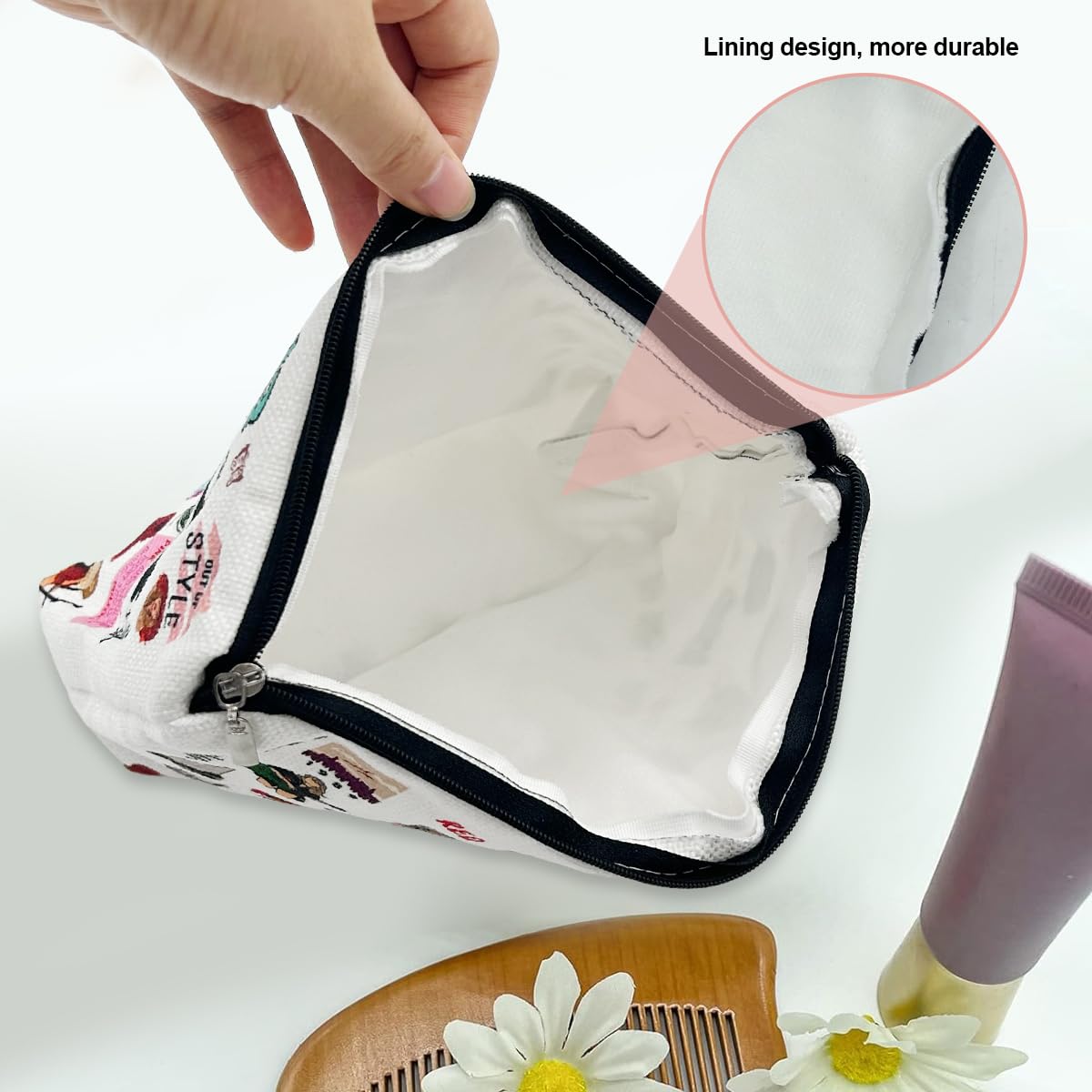 MAYCREATE® Taylor Swift Makeup Bag - Cotton Cosmetic Pouch for Women & Girls | Fashionable TS Print Makeup Organizer | Travel-Friendly Cosmetic Case | Perfect Gift for Music Fans - Great for Concerts, Travel & Daily Makeup Storage