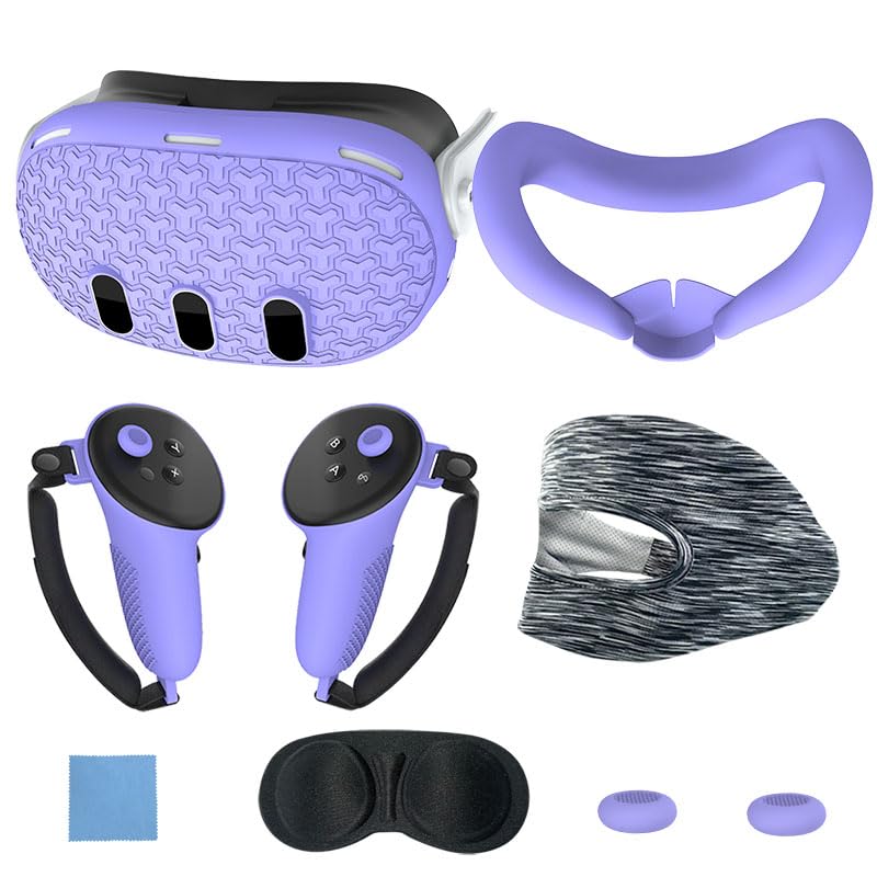 AZURAOKEY 7-in-1 VR Accessories Set for Meta Quest 3 - Controller Grips, Face Cover, Anti-Fall Protective Cover & Headset Cover | Enhanced Comfort & Safety for VR Gaming & Immersive Experiences