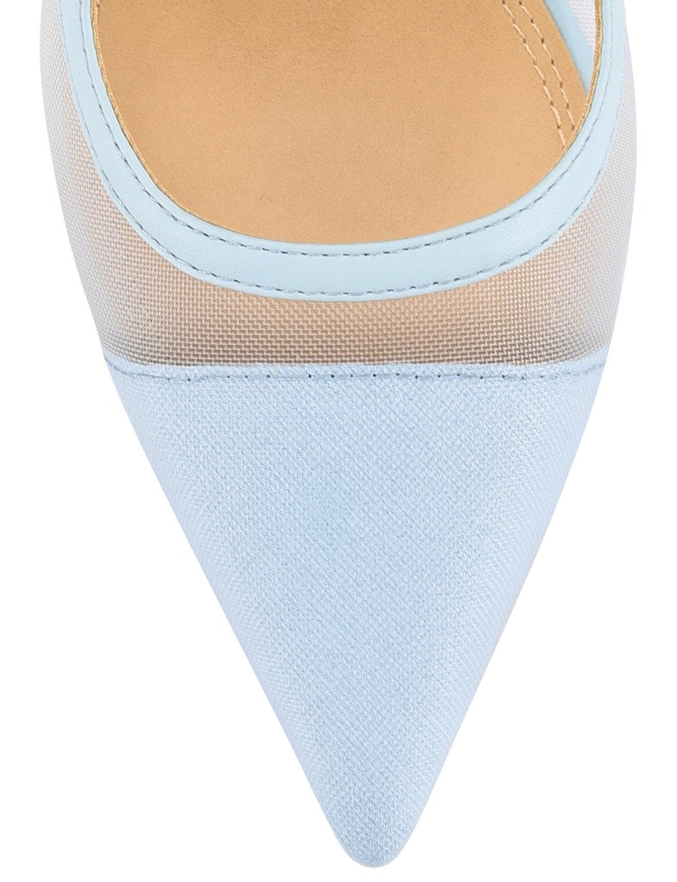Elegant Sissy Pointed Toe Slingback Heels - Pale Blue Genuine Leather & Mesh Women's Dress Sandals for Weddings, Parties & Summer Outfits