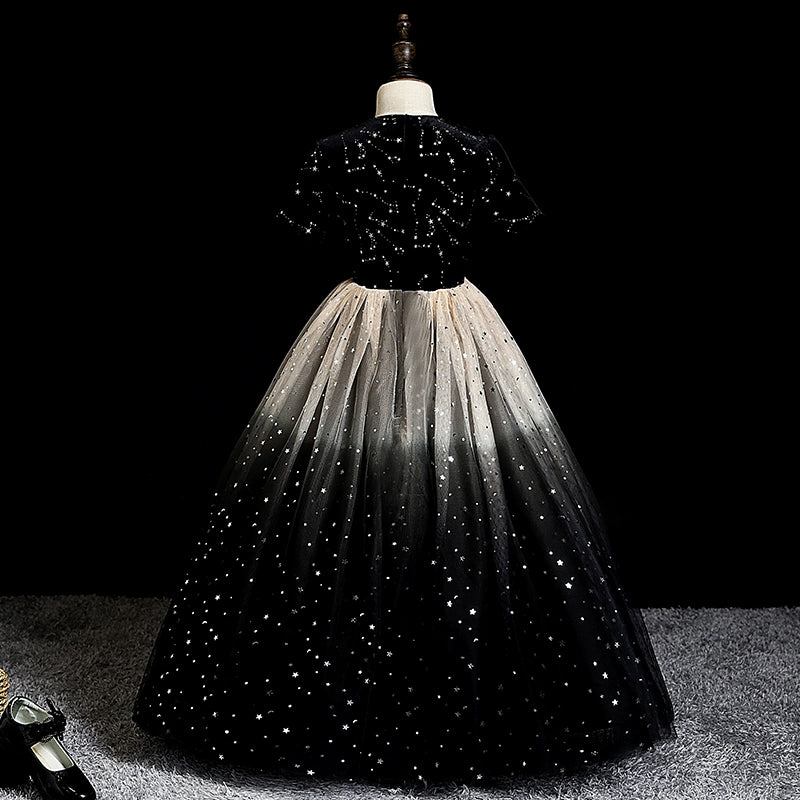 Elegant Black & White Gradient Sequin Evening Dress for Baby Girls - Toddler Princess Ball Gown for Special Occasions, Birthday Parties & Photo Shoots