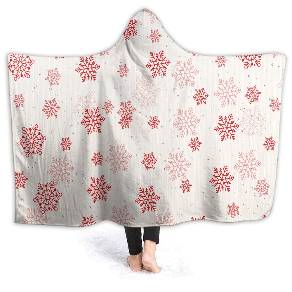Moslion Christmas Snowflake Hooded Blanket - Red Winter Holiday Fleece Wearable Blanket 80x60 Inch, Soft Plush Throw for Adults | Cozy Home, Sofa & Bed Use