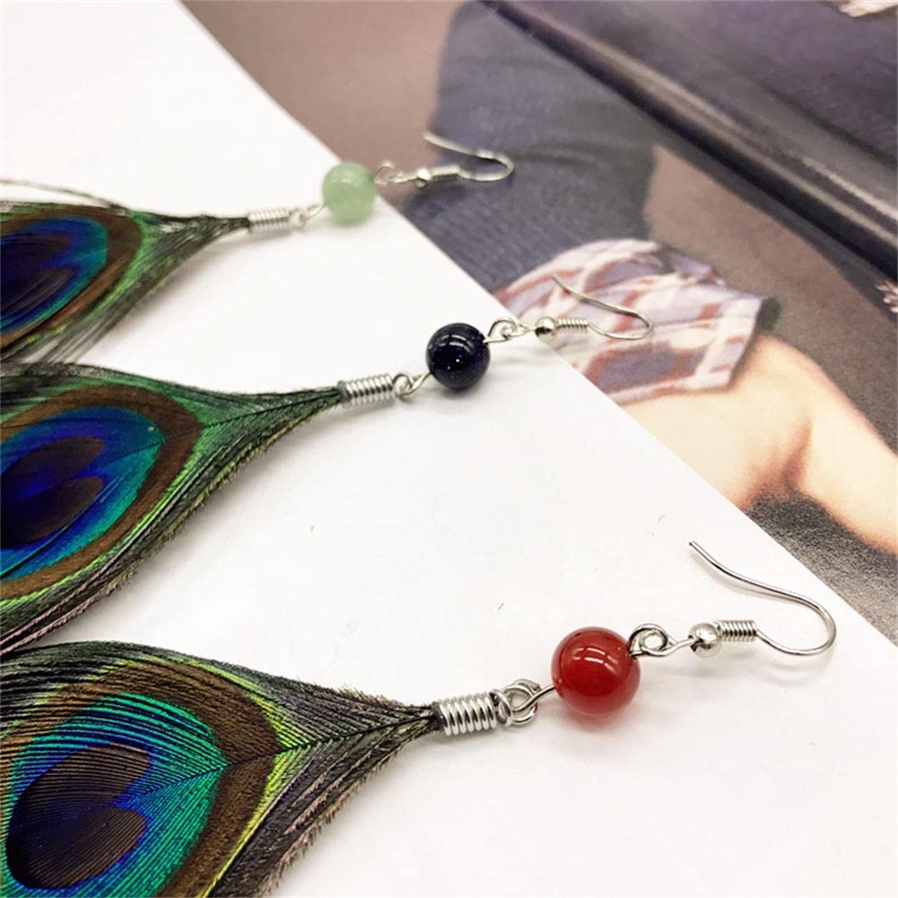 Handmade Boho Multicolor Peacock Feather Earrings for Women – Long Tassel Feather Hook Earrings, Bohemian Jewelry | Perfect for Festivals, Parties & Boho Fashion