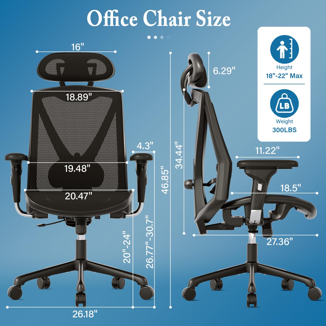 Ergonomic Office Chair - High Back Swivel Computer Gaming Desk Chair with Adjustable Armrests & Lumbar Support, Breathable Mesh Backrest, 3-Gear Tilt - Perfect for Home Office, Gaming Setup & Workspace Comfort