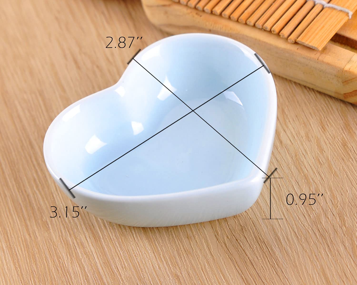 WHJY Blue Heart-Shaped Ceramic Side Dish Bowls - Set of 6, Contemporary Porcelain Condiment Dishes for Soy Sauce, Dipping Sauces, Perfect for Weddings, Birthday Parties, and Home Dining Decor