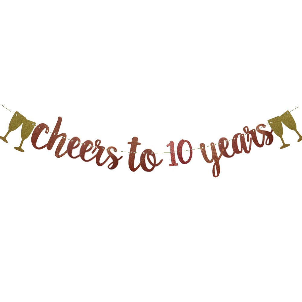 Rose Gold Glitter 10 Years Banner - Pre-Strung Anniversary & Birthday Party Decor for 10th Wedding Anniversary, 10th Birthday Celebrations - Perfect for Milestone Parties, Photo Backdrops & Festive Home Decor