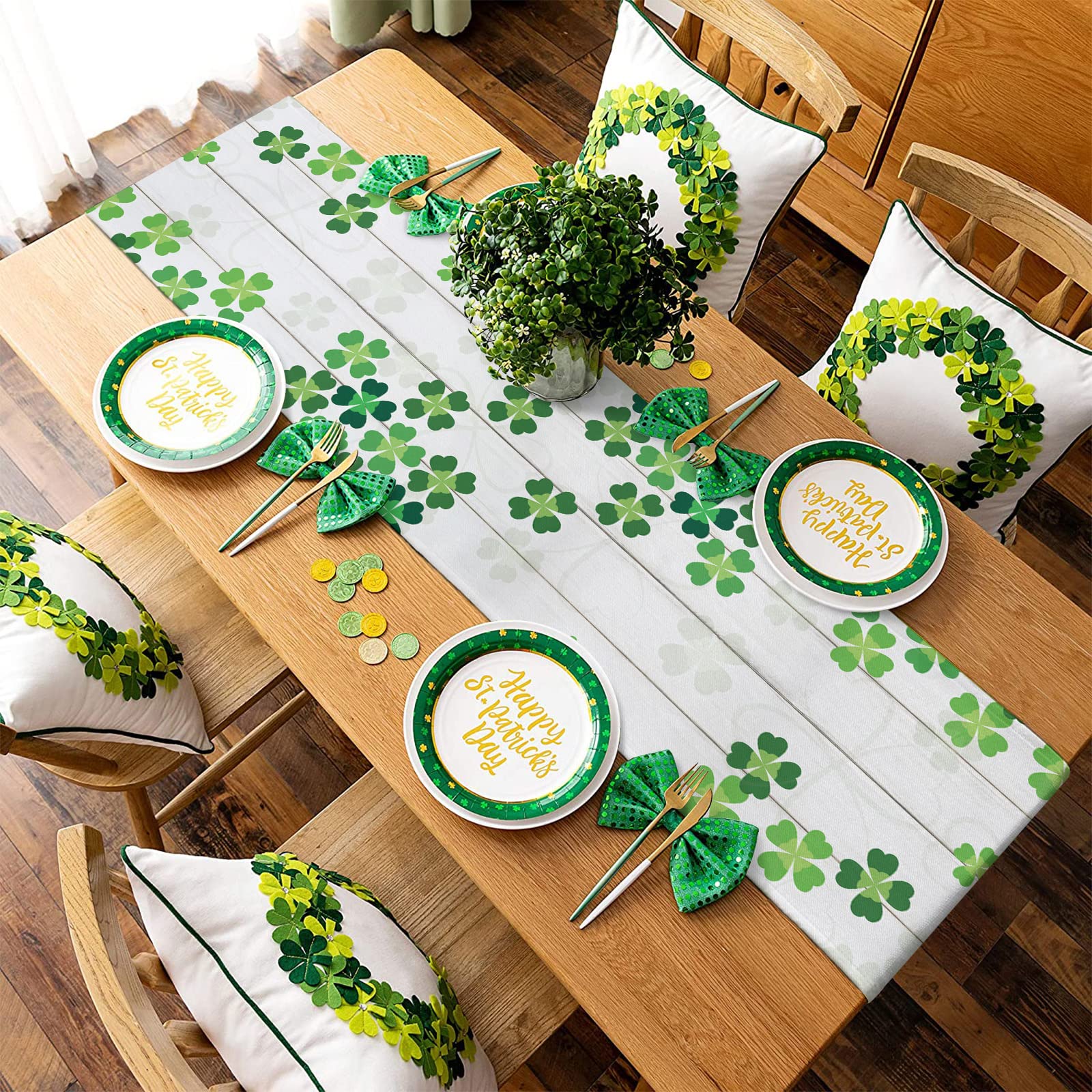 36 Inch St. Patrick's Day Table Runner - Shamrock Clover Design for Kitchen, Dining & Coffee Tables - Perfect for Party Decor & Home Celebration (13x36 Inches) | Great for St. Patrick's Day Parties, Irish Themed Events & Festive Home Decorations