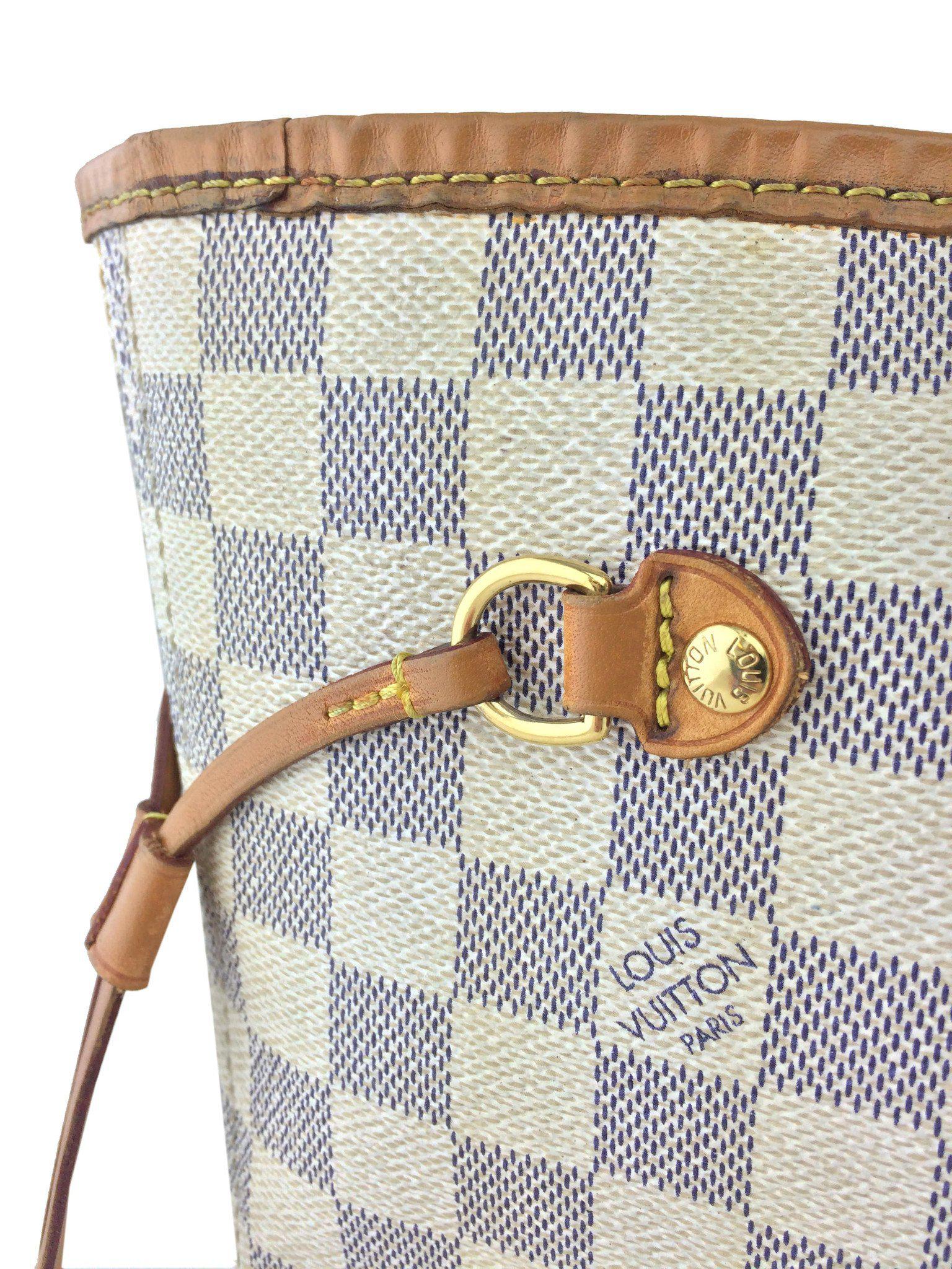 Authentic Louis Vuitton Damier Azur Neverfull MM Tote Bag - Lightweight Canvas Shoulder Bag for Women, Perfect for Work, Travel & Everyday Use