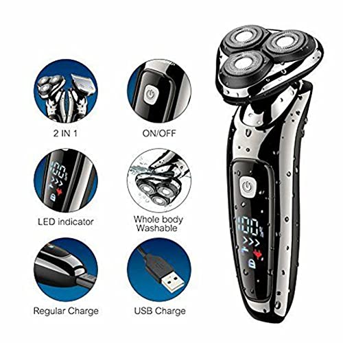 Premium Waterproof Electric Razor for Men - Rechargeable Cordless Beard Trimmer & Body Groomer Kit with Powerful Motor - Perfect for Face Shaving, Body Hair Trimming & Travel Use