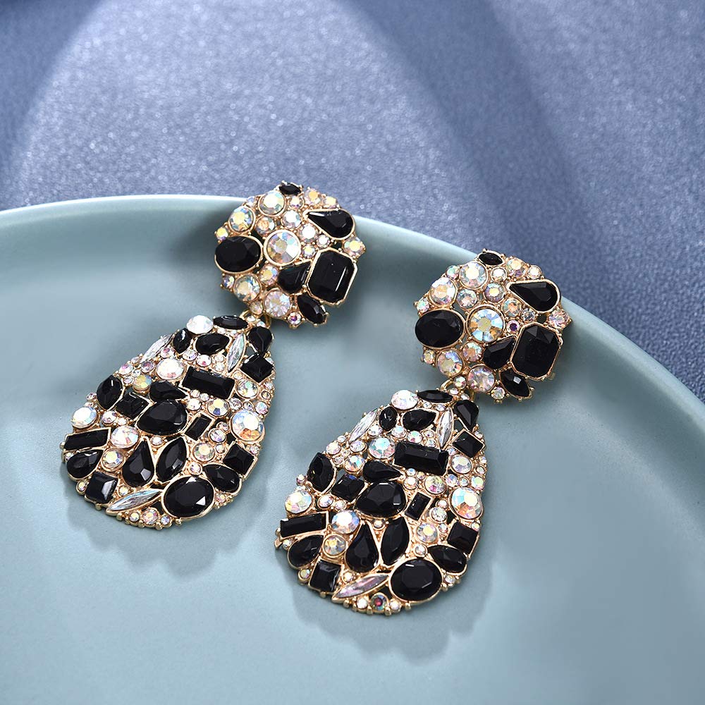Sparkling Rhinestone Crystal Teardrop Dangle Earrings for Women - Elegant Water Drop Chandelier Wedding Jewelry, Geometric Statement Bridal Earrings, Shiny Bling Studs for Parties, Prom & Special Occasions