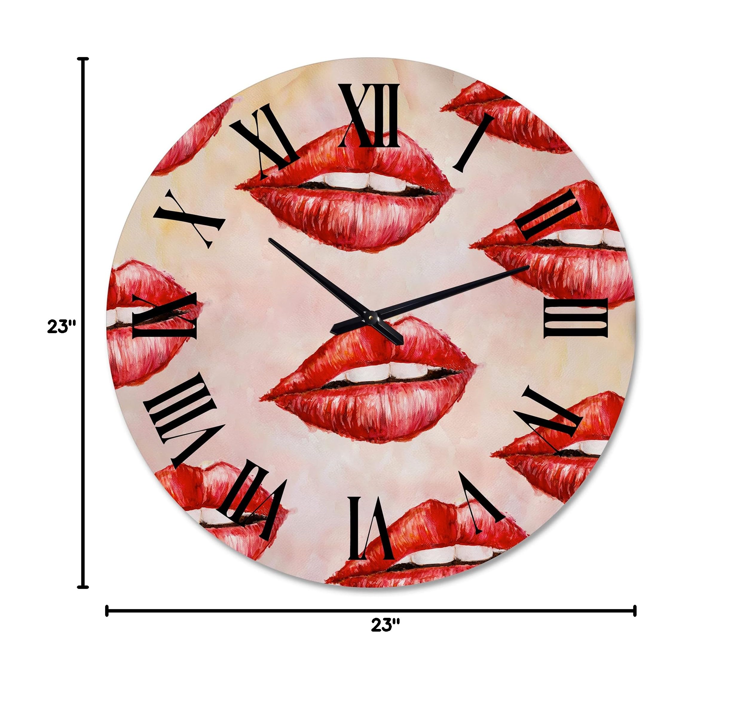 DesignQ Modern Red Woman Lips Pattern Large Wall Clock - Stylish Living Room Decor for Home, Office & Bedroom | Silent Non-Ticking Battery Operated