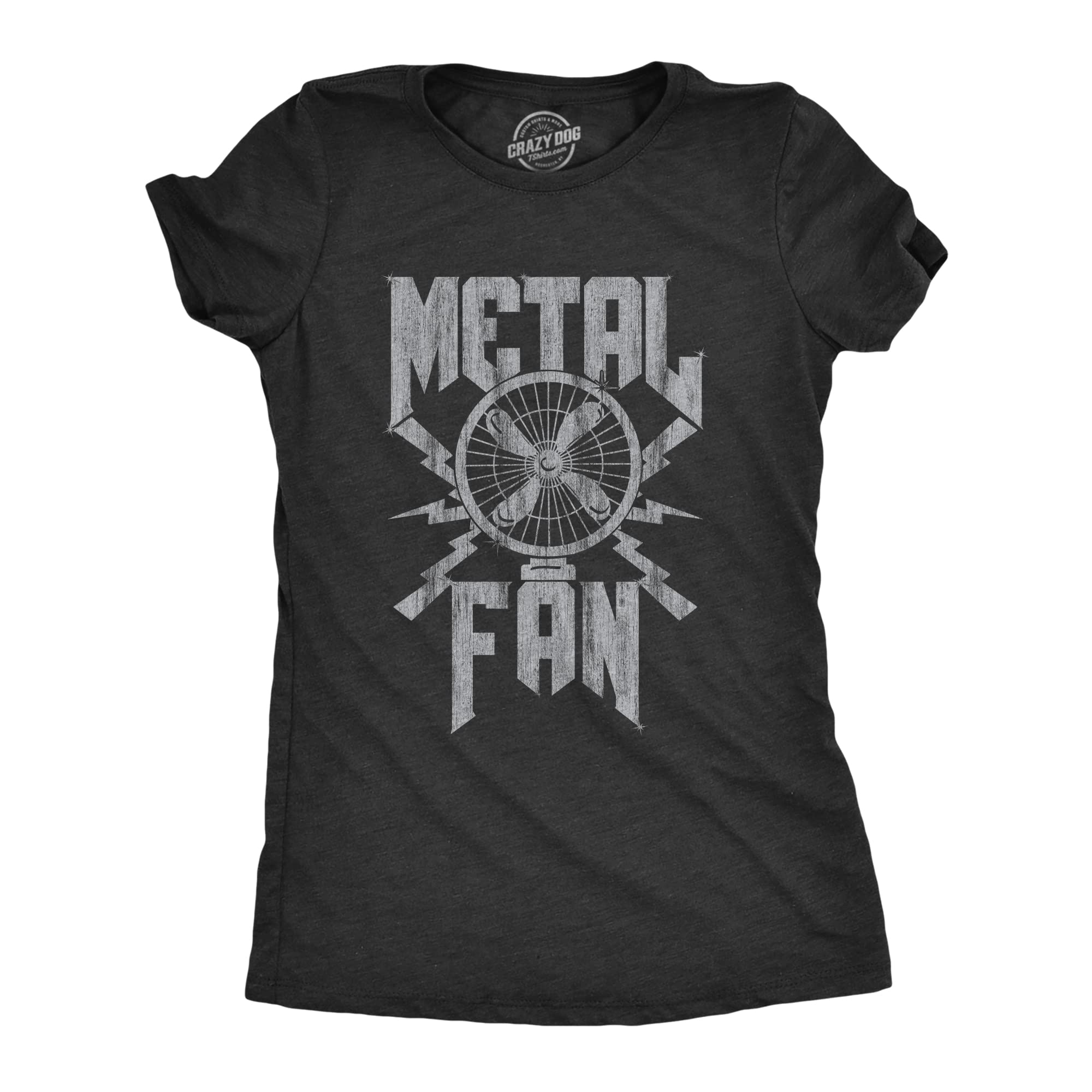 Funny Women's Metal Fan Tshirt - Sarcastic Air Blowing Graphic Tee for Concerts & Parties