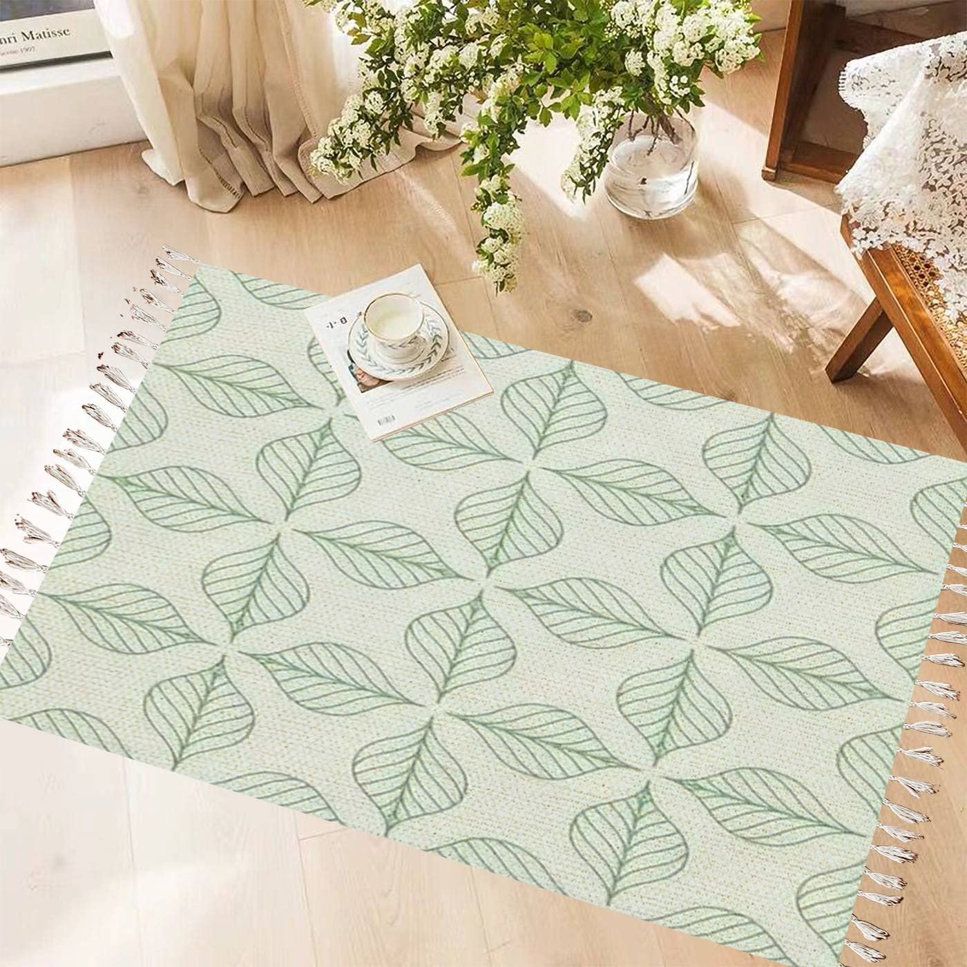 Boho Floral Shag Area Rug with Fringe & Tassels - Washable Soft Texture Rug for Nursery, Kids Room, Playroom, Living Room & Bedroom Decor | Stylish Home Accent for Boys & Girls