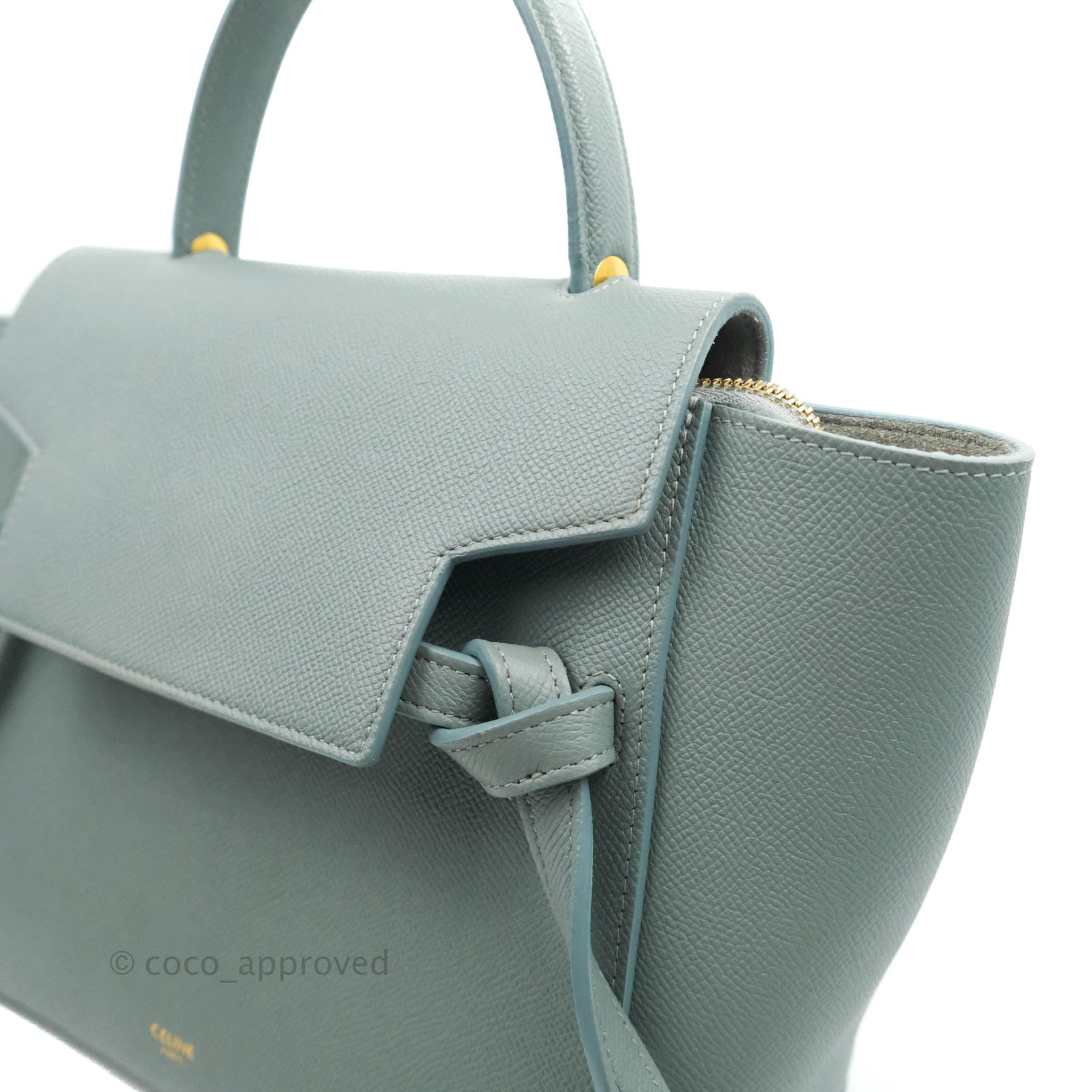 Celine Micro Belt Bag in Light Blue Grained Calfskin with Gold Hardware - Perfect for Everyday Use, Work & Special Occasions