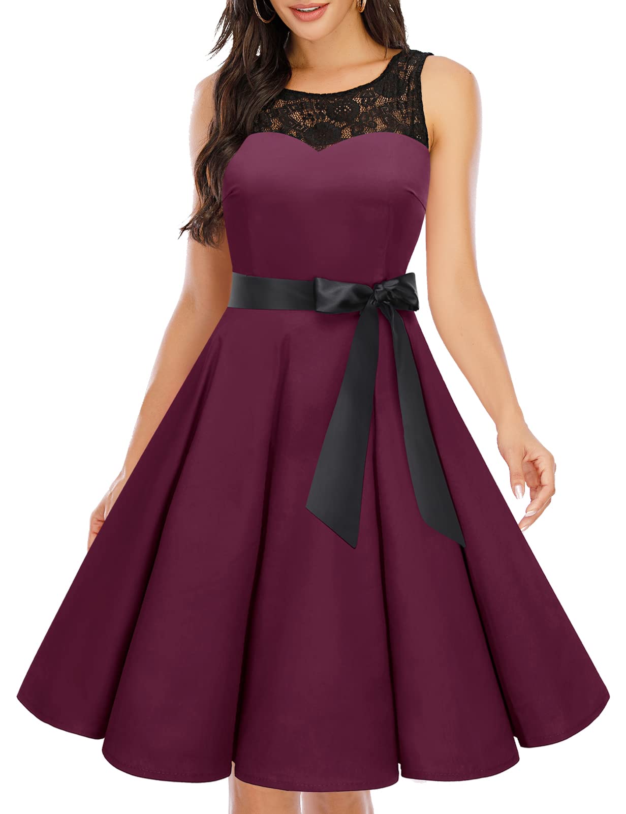 Vintage 1950s Rockabilly Swing Dress for Women - Lace Cocktail Party Dress | Prom, Wedding Guest & Retro Style Outfit | Perfect for Swing Dancing, Cocktail Parties & Special Occasions