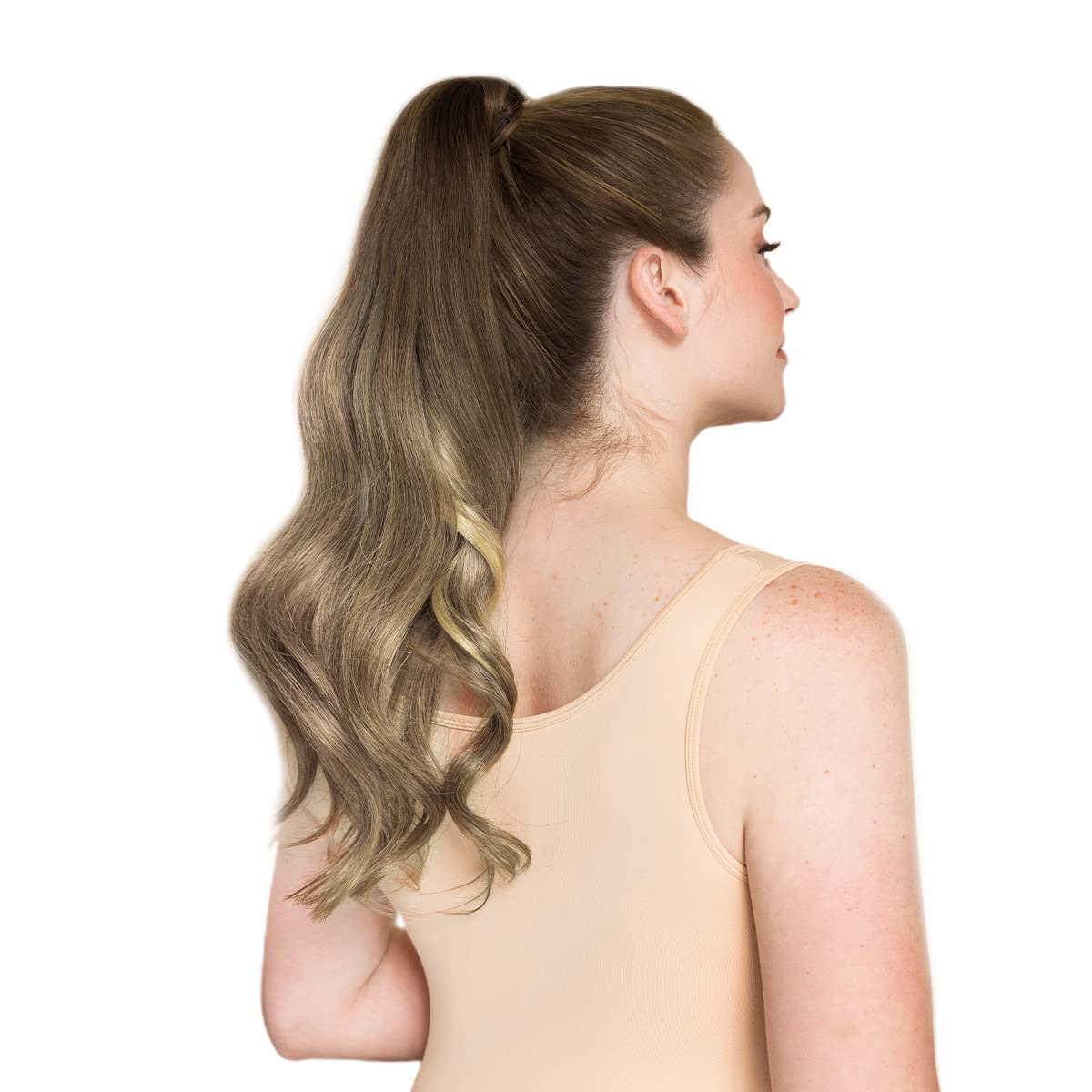 WENNALIFE 22 Inch Clip-in Ponytail Hair Extension - 80g Balayage Chocolate Brown to Blonde Ombre Human Hair - Wrap Around Remy Hairpiece for Women | Perfect for Parties, Weddings & Everyday Styling