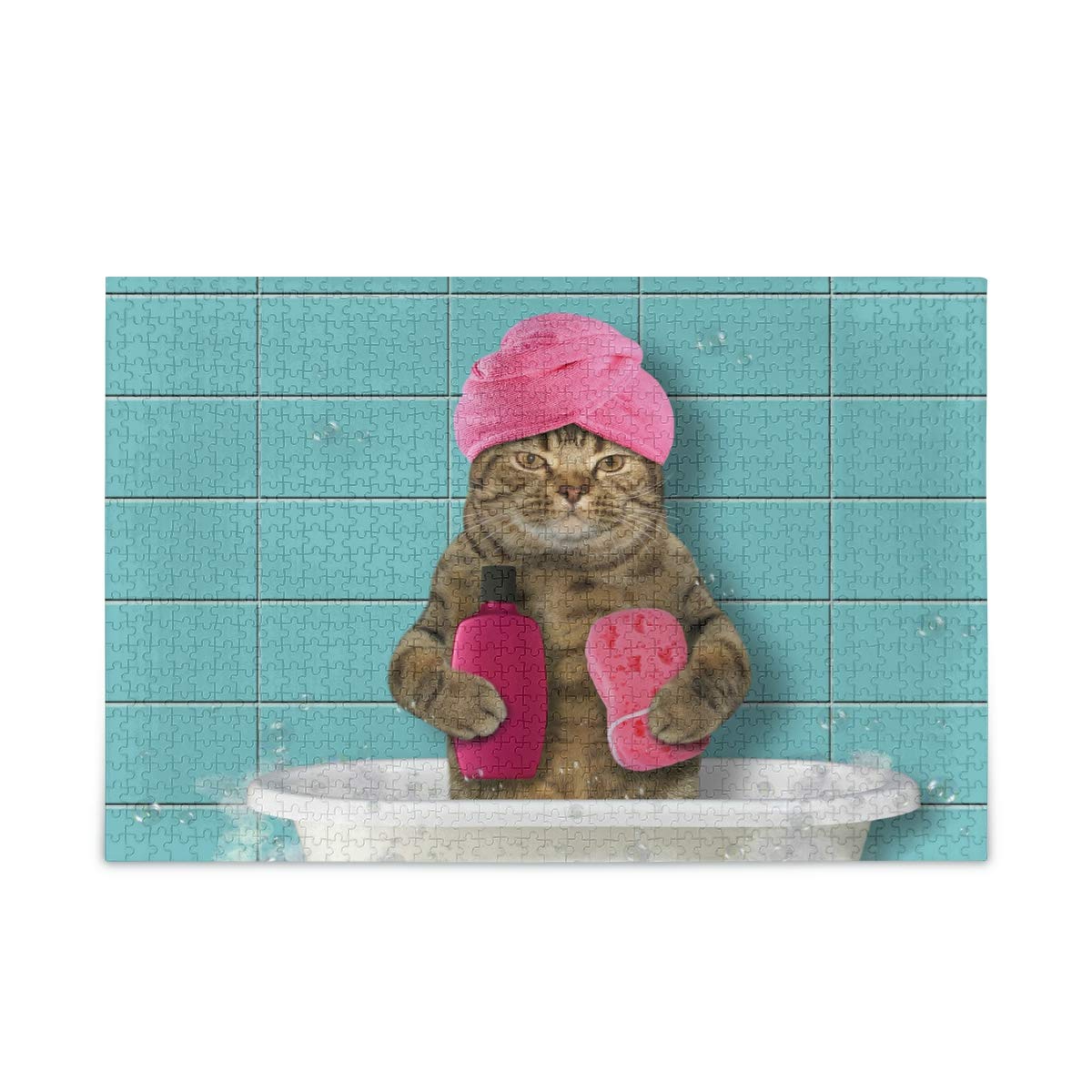 1000-Piece Bear Jigsaw Puzzle for Adults & Teens - Fun Cat Bathing Scene for Home Decor & Family Game Night