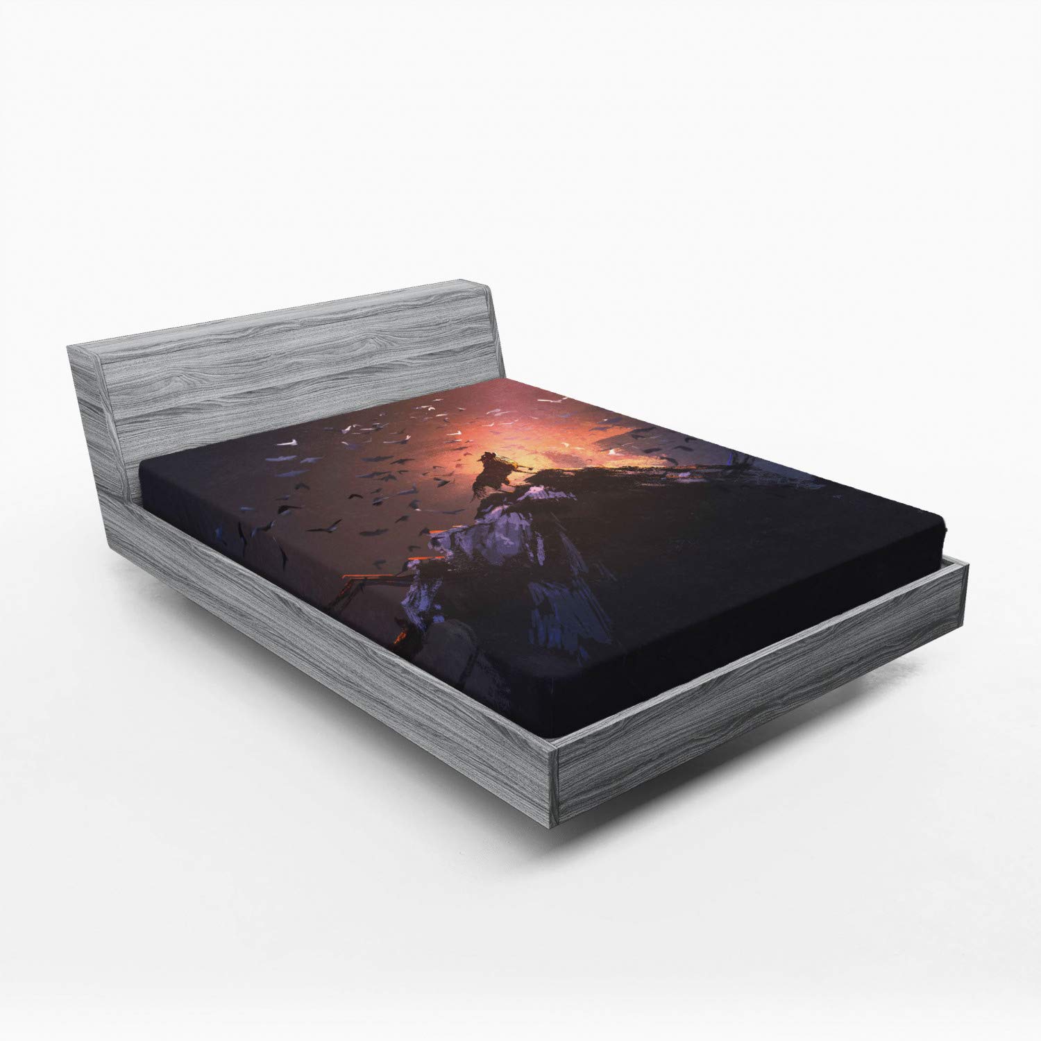 Ambesonne Fantasy Wolf Fitted Sheet, Full Size for Cozy Bed - Scary Wildlife Art