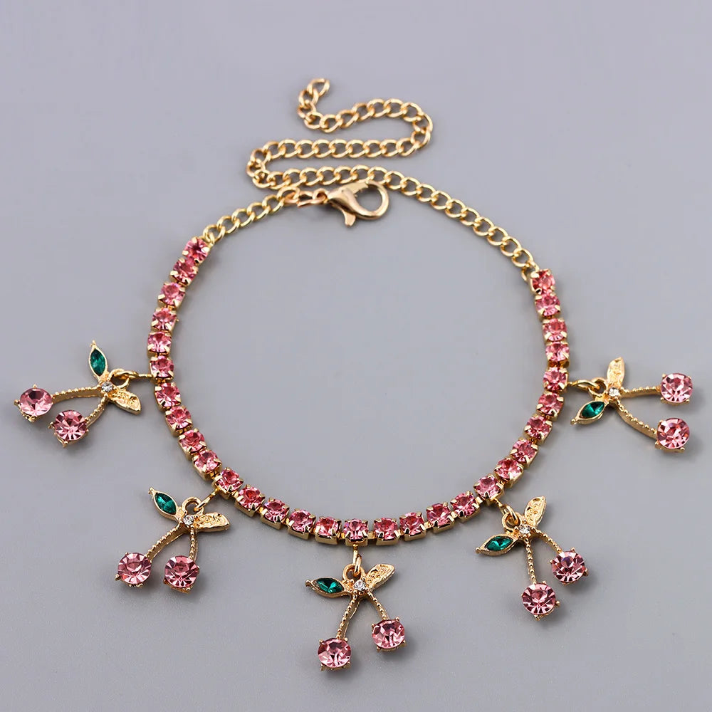 Crystal Fruit Anklets for Women - Fashionable Beaded Ankle Bracelet with Natural Stones - Perfect for Summer, Beach, Boho Style & Festival Accessories