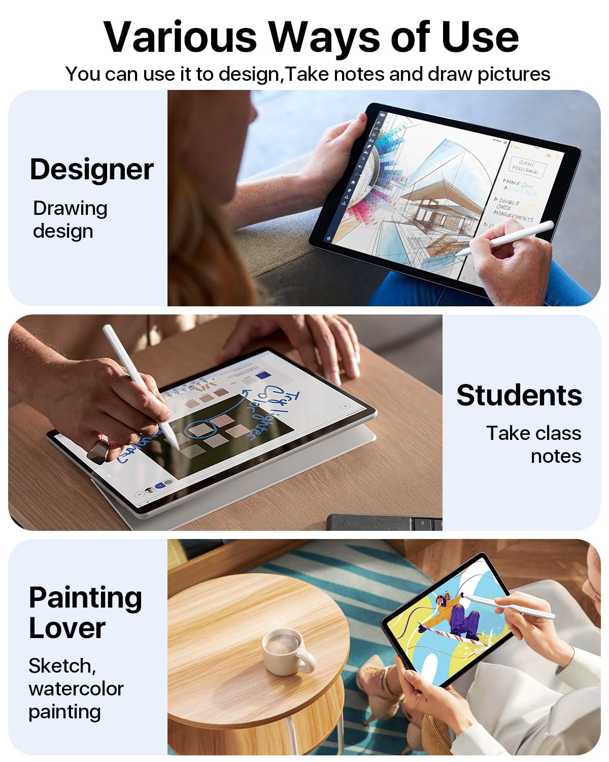 Magnetic Wireless Charging Stylus Pen for iPad - Compatible with iPad Pro 11 (1st/2nd/3rd/4th Gen), iPad Pro 12.9 (3rd/4th/5th/6th Gen), iPad Air 4/5, iPad Mini 6 - Perfect for Drawing, Note Taking & Digital Art