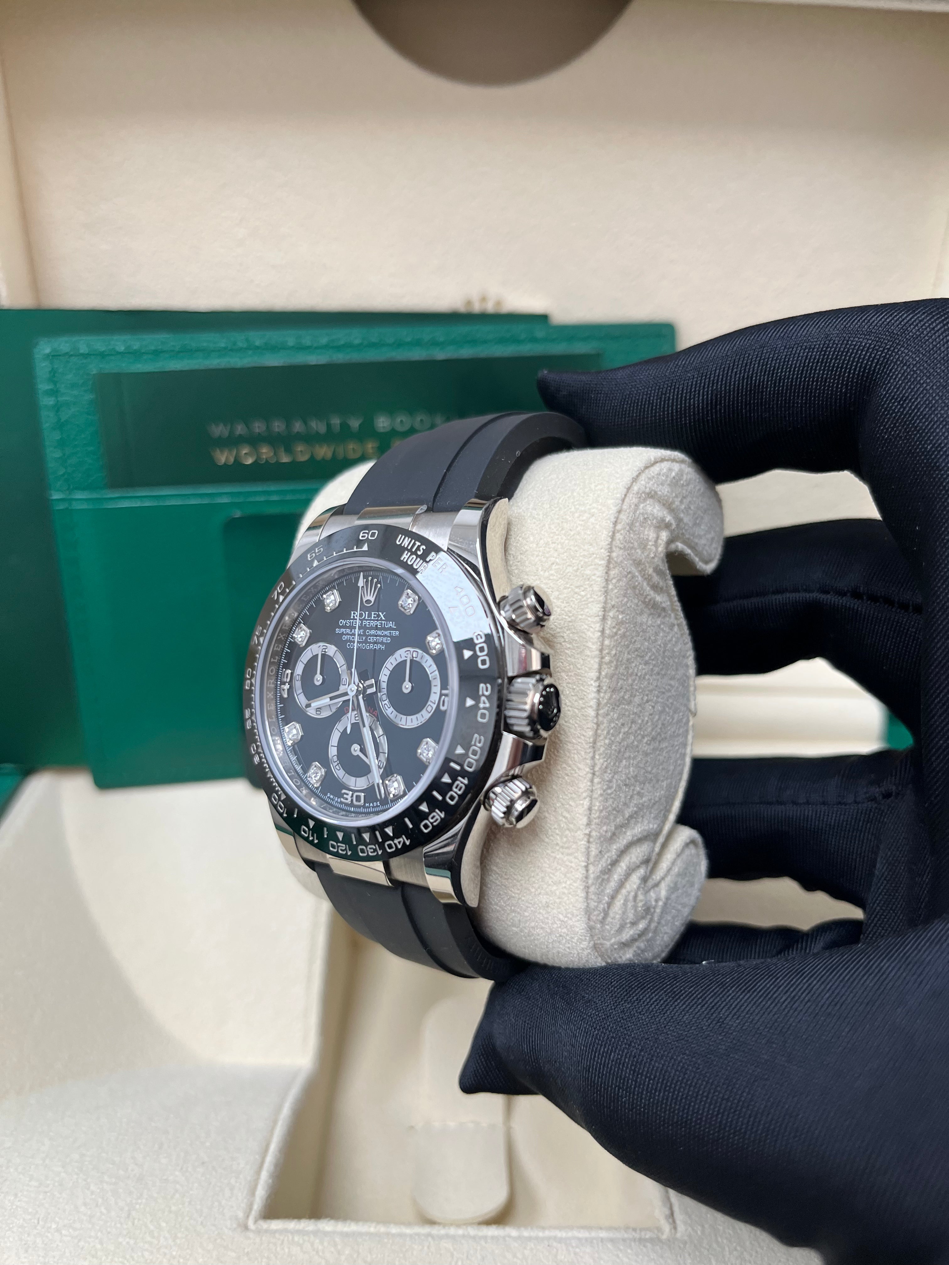 Rolex Daytona Cosmograph 116519LN - 40mm White Gold Watch with Black Diamond Dial & Oysterflex Band | Luxury Chronograph for Men | Perfect for Business, Gala Events & Collectors