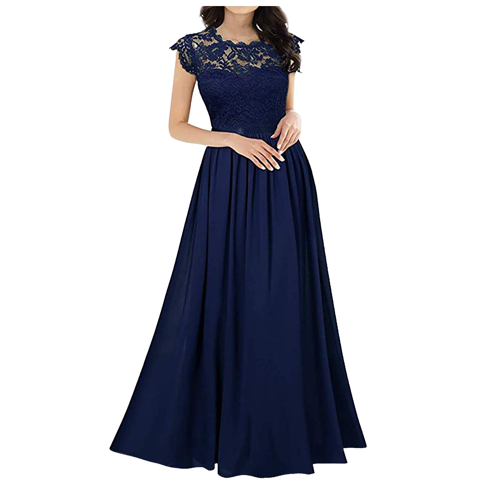 Elegant Women's Lace Long Sleeveless Evening Dress - Solid Color A-Line Pleated Swing Ball Gown for Prom, Wedding, Cocktail Party & Special Occasions