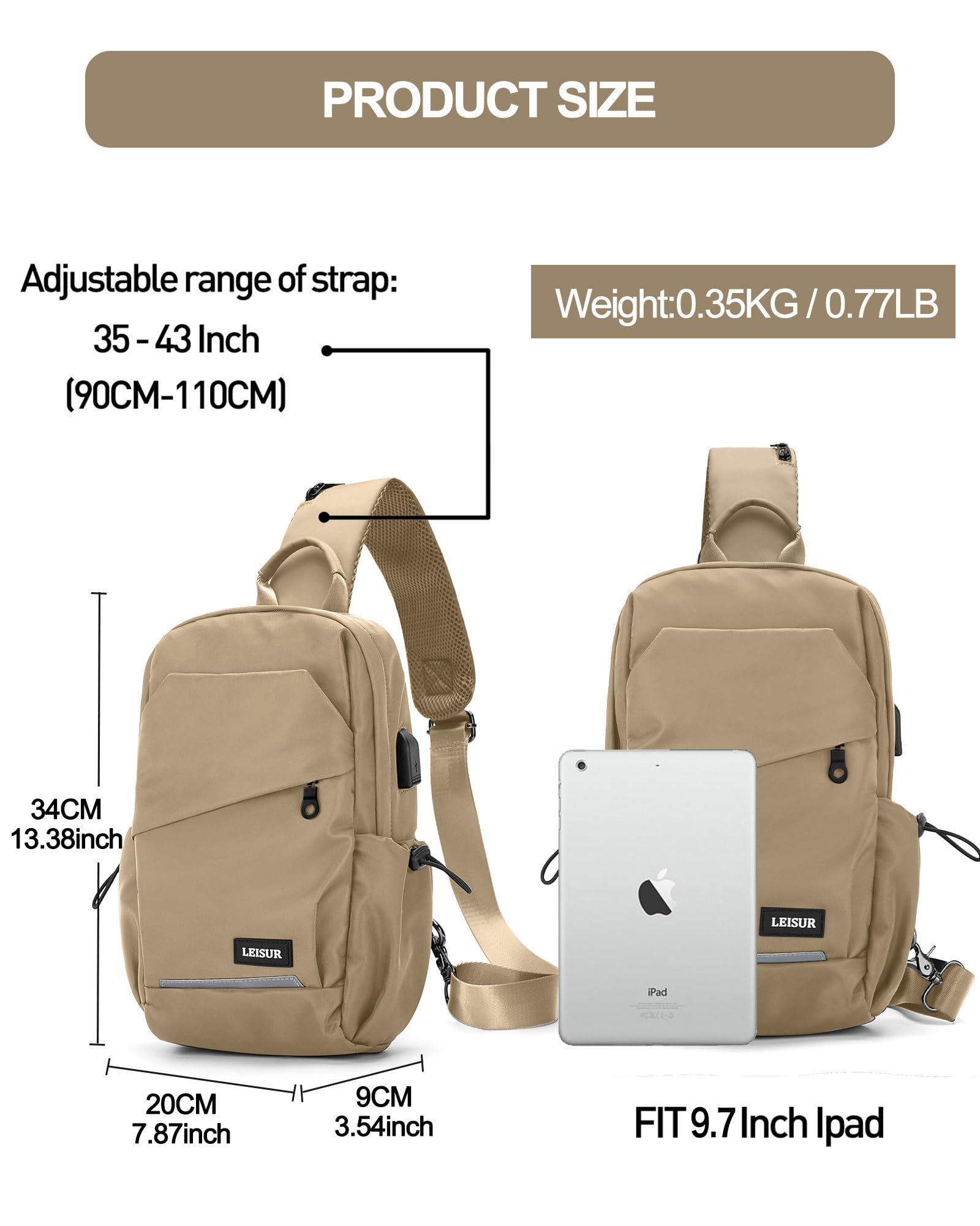 Khaki Sling Bag for Men & Women - Small Anti-Theft Motorcycle Backpack with Adjustable Strap - Tactical Chest Daypack for Travel, Hiking, Gym & Outdoor Sports - Perfect for Commuting, Cycling & Urban Adventures