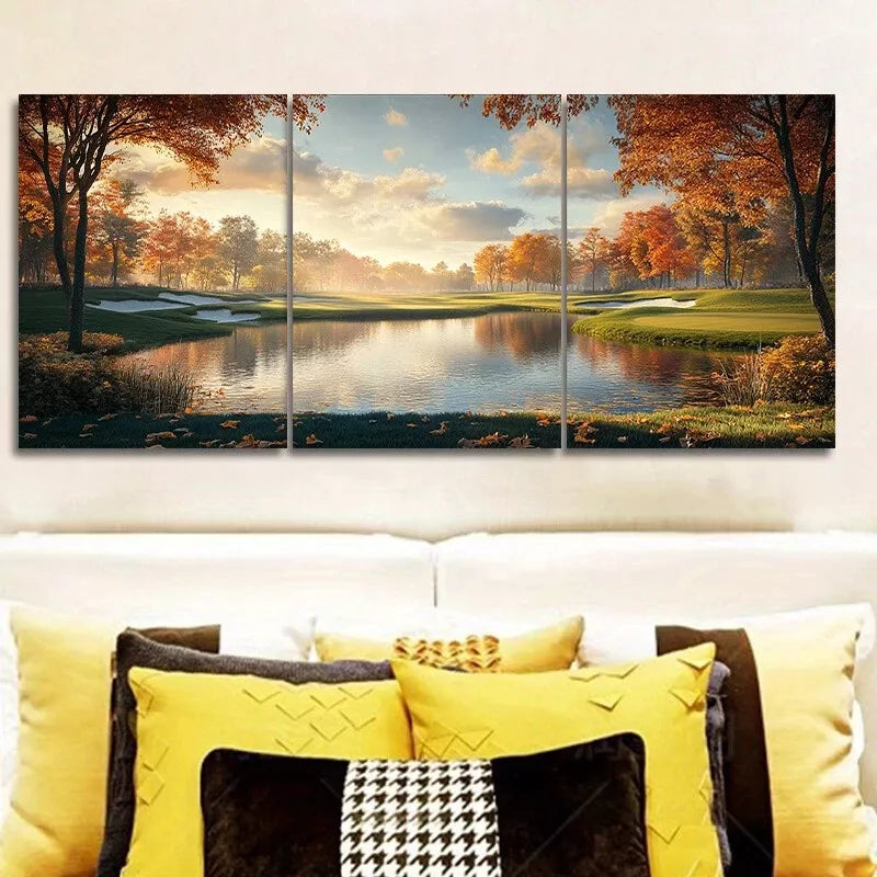3-Piece Golf Course Nature Wall Art Set - Framed Canvas Prints 50x70cm - High Quality Australian Made Wall Decor - Perfect for Living Room, Office & Man Cave Decorations