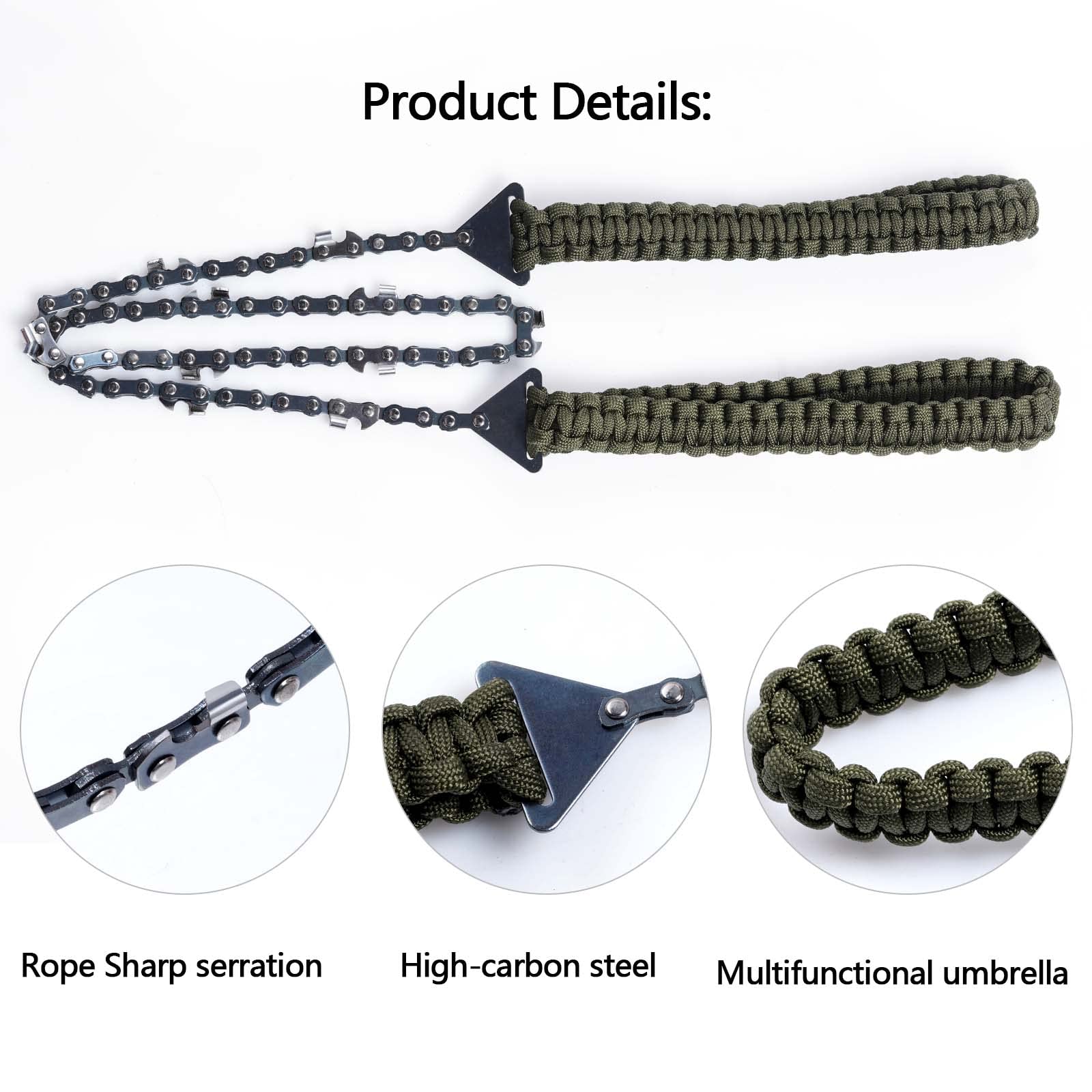 Folding Pocket Chainsaw with Paracord Handle - 24 Inch Emergency Survival Hand Saw for Camping, Hunting & Hiking - Durable Wood & Tree Cutting Tool (Army Green, 11 Teeth) - Perfect for Outdoor Adventures & Emergency Preparedness