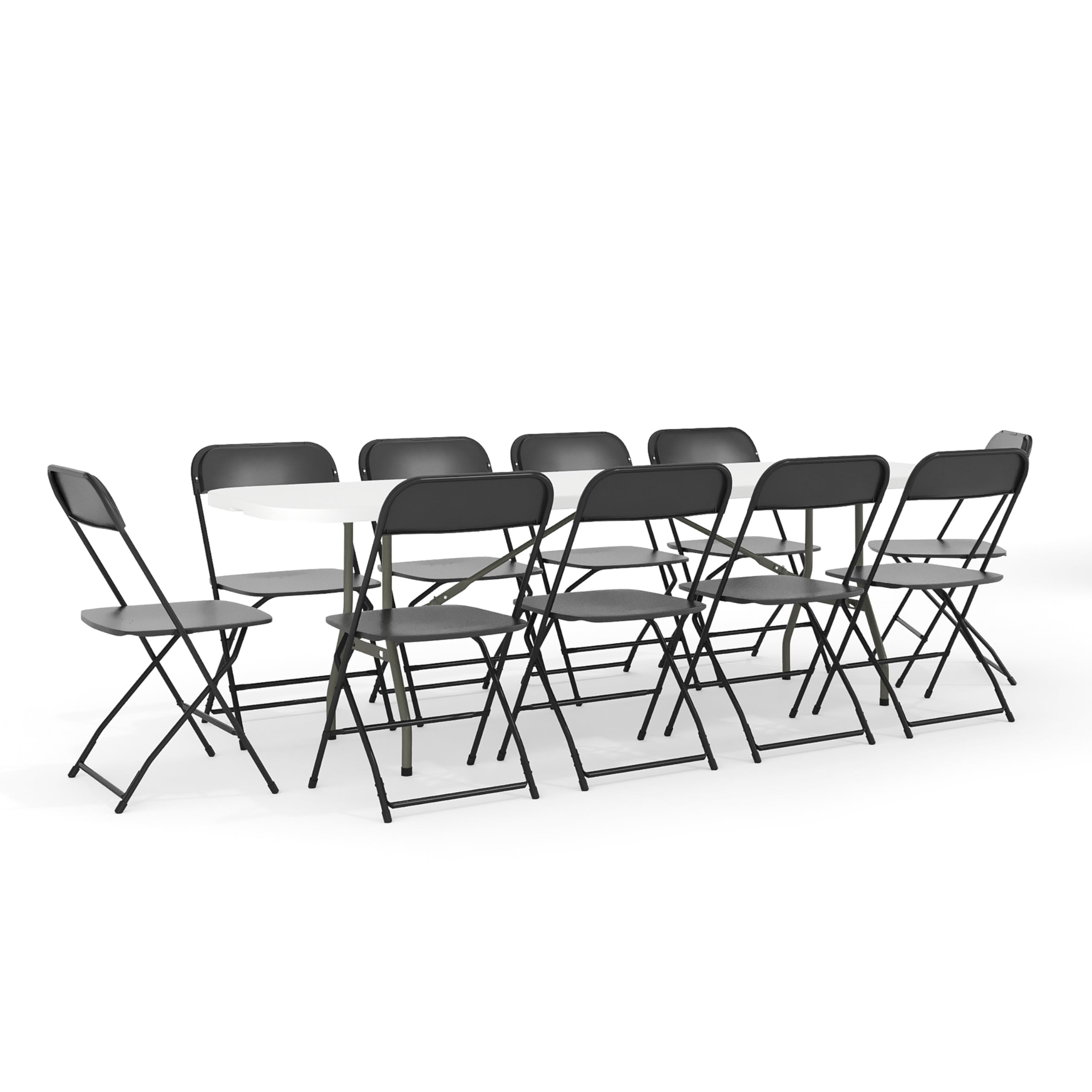 Flash Furniture 8-Foot Plastic Bi-Fold Training Table Set with 10 Folding Chairs - 11-Piece Rectangular Folding Table & Chairs in White/Black - Perfect for Classrooms, Meetings & Events