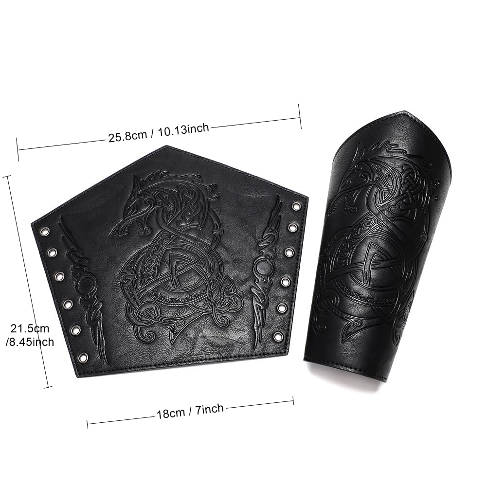 Medieval Leather Bracers - Dragon Embossed Viking Armor Cuffs for LARP, Cosplay & Renaissance Fairs | Authentic Leather Gauntlets for Historical Reenactment & Costume Accessories