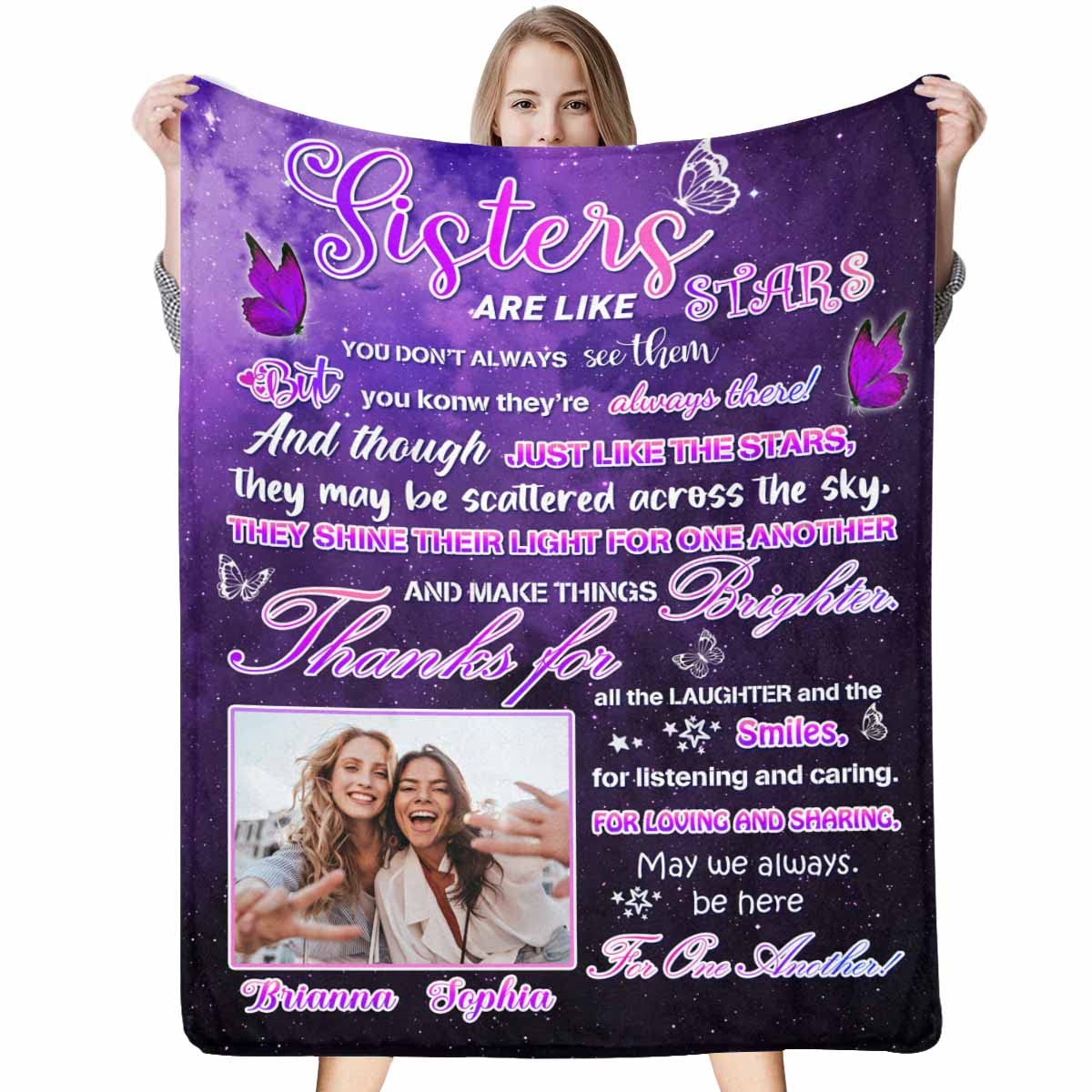 MyPupSocks Custom Photo Blanket for Sister - Personalized Sister Gift with Best Friend Pictures - 60x80 Soft Throw Blanket for Bedroom, Couch & Gifts - Perfect for Birthdays, Anniversaries & Thank You Presents