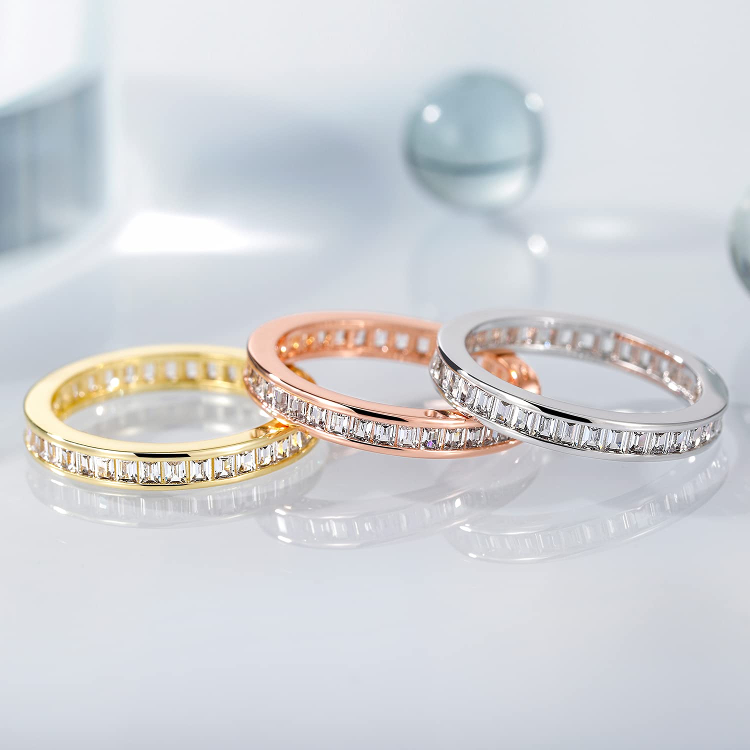 SHINYSO Princess Cut Cubic Zirconia Wedding Band for Women - 14K Gold/Silver/Rose Gold Eternity Ring, Size 4-10 | Perfect for Engagement, Stacking Rings & Anniversary Gifts | Ideal for Bridal Jewelry, Promise Rings & Special Occasions