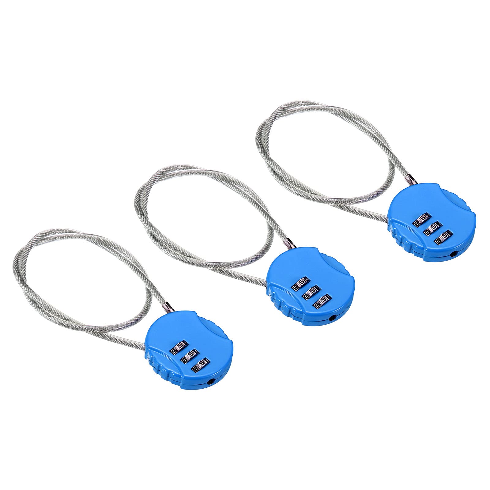 PATIKIL 15-Inch Combination Lock Set - 3 Pcs 3-Digit Waterproof Outdoor Padlocks with Steel Wire Rope for Luggage, Gym Lockers, Fences, Toolboxes & Backpacks (Bright Blue) - Secure Your Valuables During Travel, Workouts & Outdoor Activities