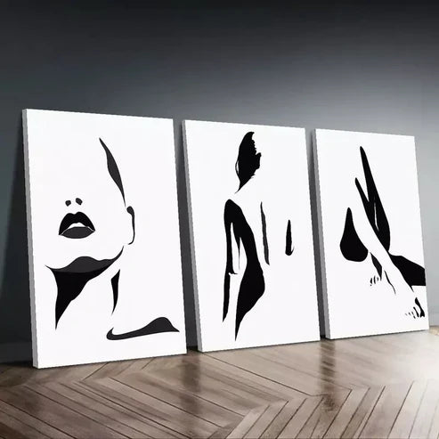 3-Piece Abstract Black & White Female Figure Canvas Wall Art Set - 60x90cm Framed Prints | High Quality Australian Made | Ready to Hang | Perfect for Living Room, Bedroom & Office Decor