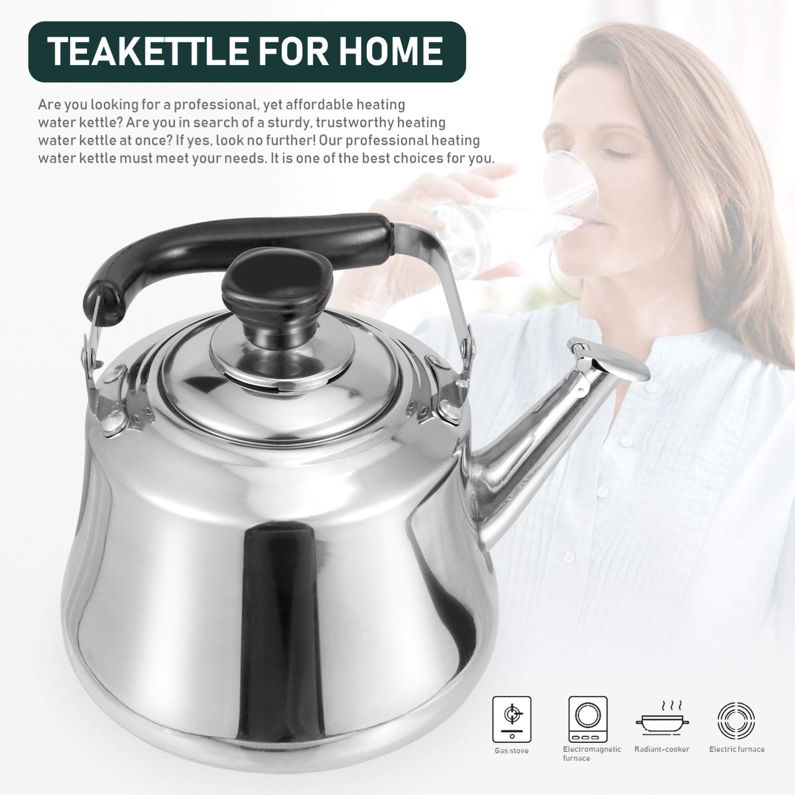 DOITOOL 1pc Stainless Steel Whistling Tea Kettle - Large Capacity Chirping Water Kettle for Home & Kitchen - Perfect for Stovetop Brewing, Camping, and Daily Tea Making