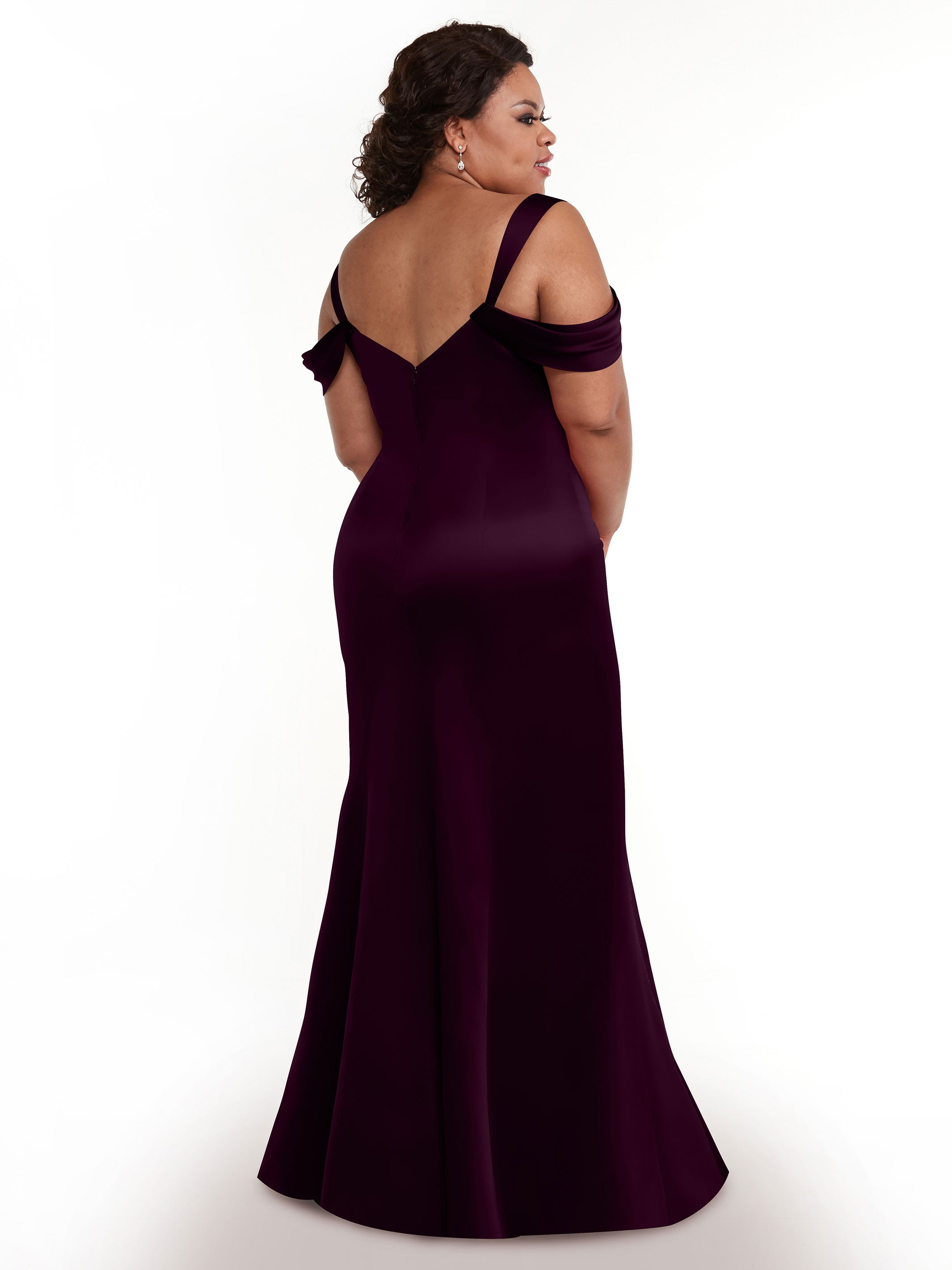 Elegant 80151 Fitted Satin Bridesmaid Dress with Off-The-Shoulder Sleeves - Perfect for Weddings, Formal Events & Special Occasions