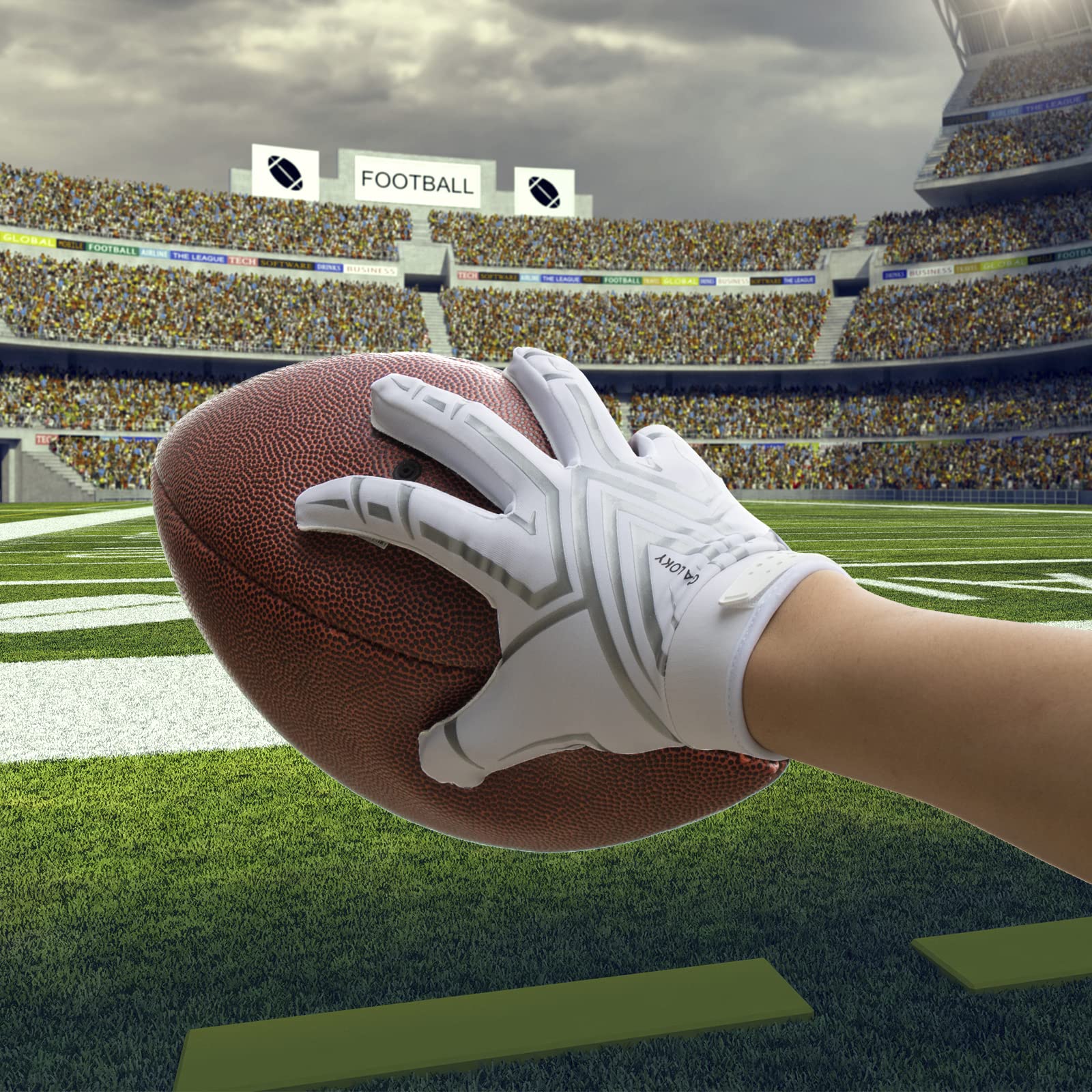 Best Football Gloves for Men, Women & Youth - Ultra Sticky Silicone Palm Grip Receiver Gloves for Enhanced Performance (White) - Perfect for Training, Games & Competitive Play