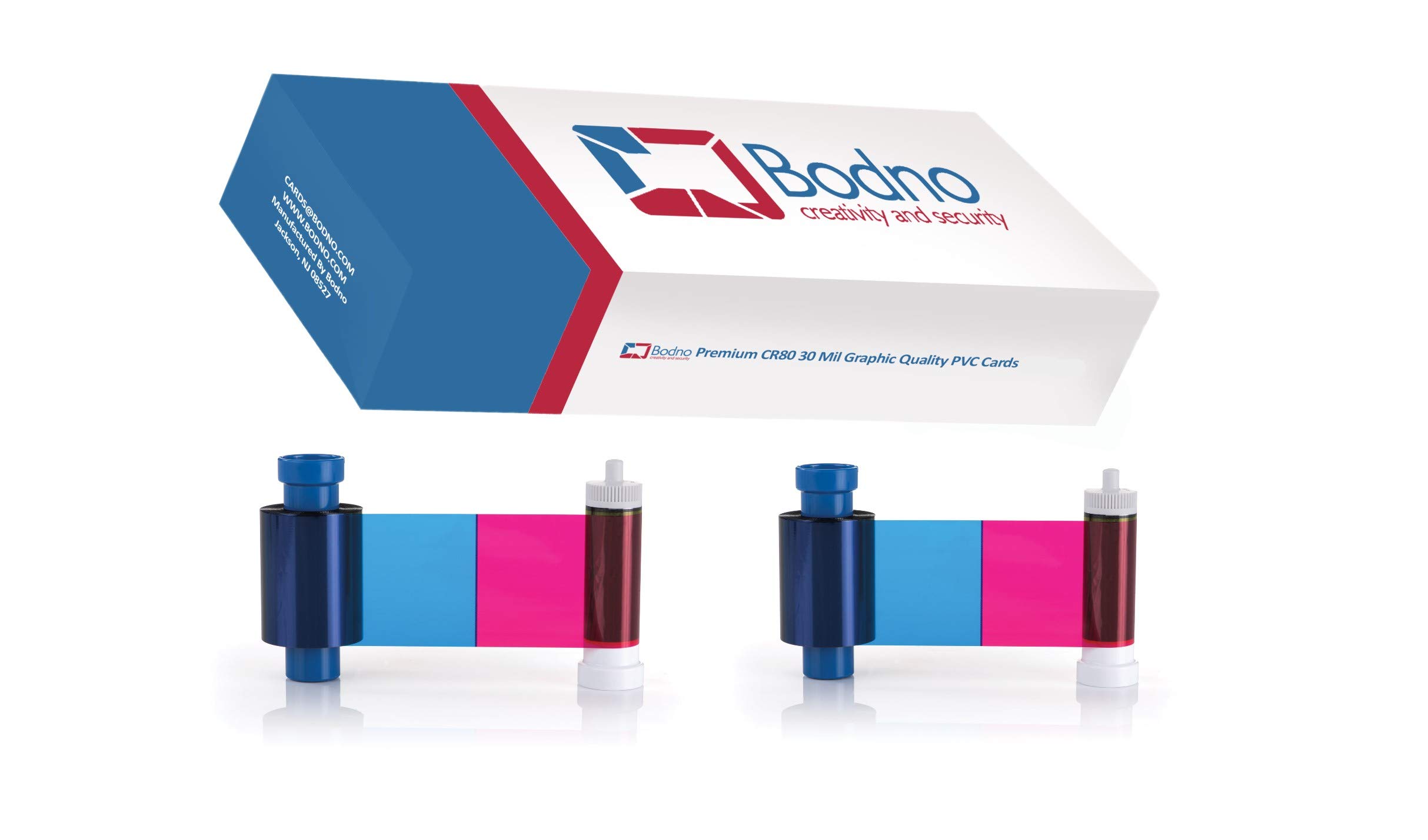 Bodno Magicard MA300YMCKO x 2 Color Ribbon - YMCKO - 600 Prints Premium CR80 30 Mil PVC Cards for ID Badges & Membership Cards (300 Pack) - High-Quality Graphic Printing for Offices, Schools & Events