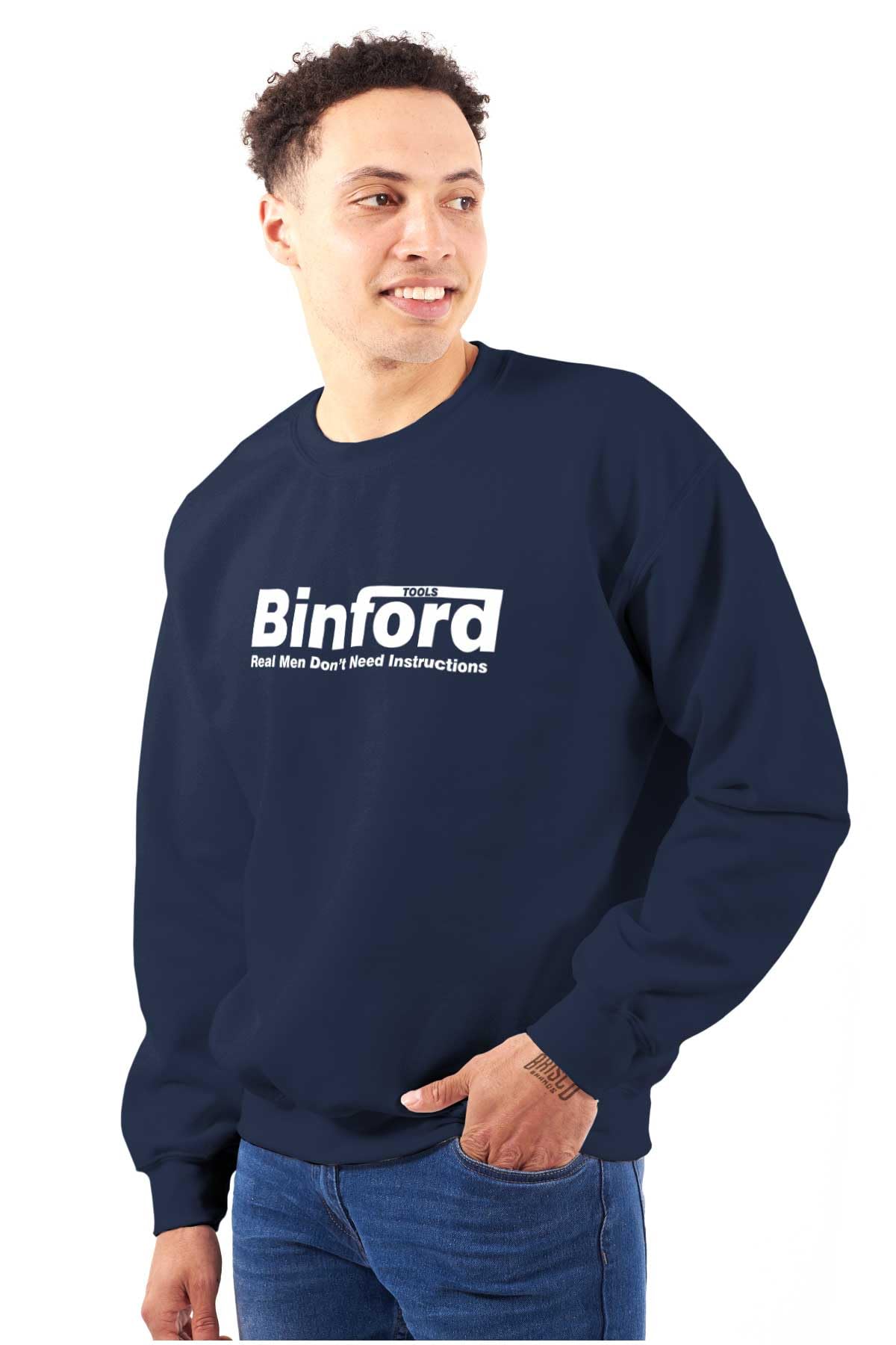 Brisco Brands Binford Tools Real Men No Instruction Sweatshirt - Unisex Pullover Hoodie for Men & Women | Perfect for DIY Projects, Construction Work & Casual Wear