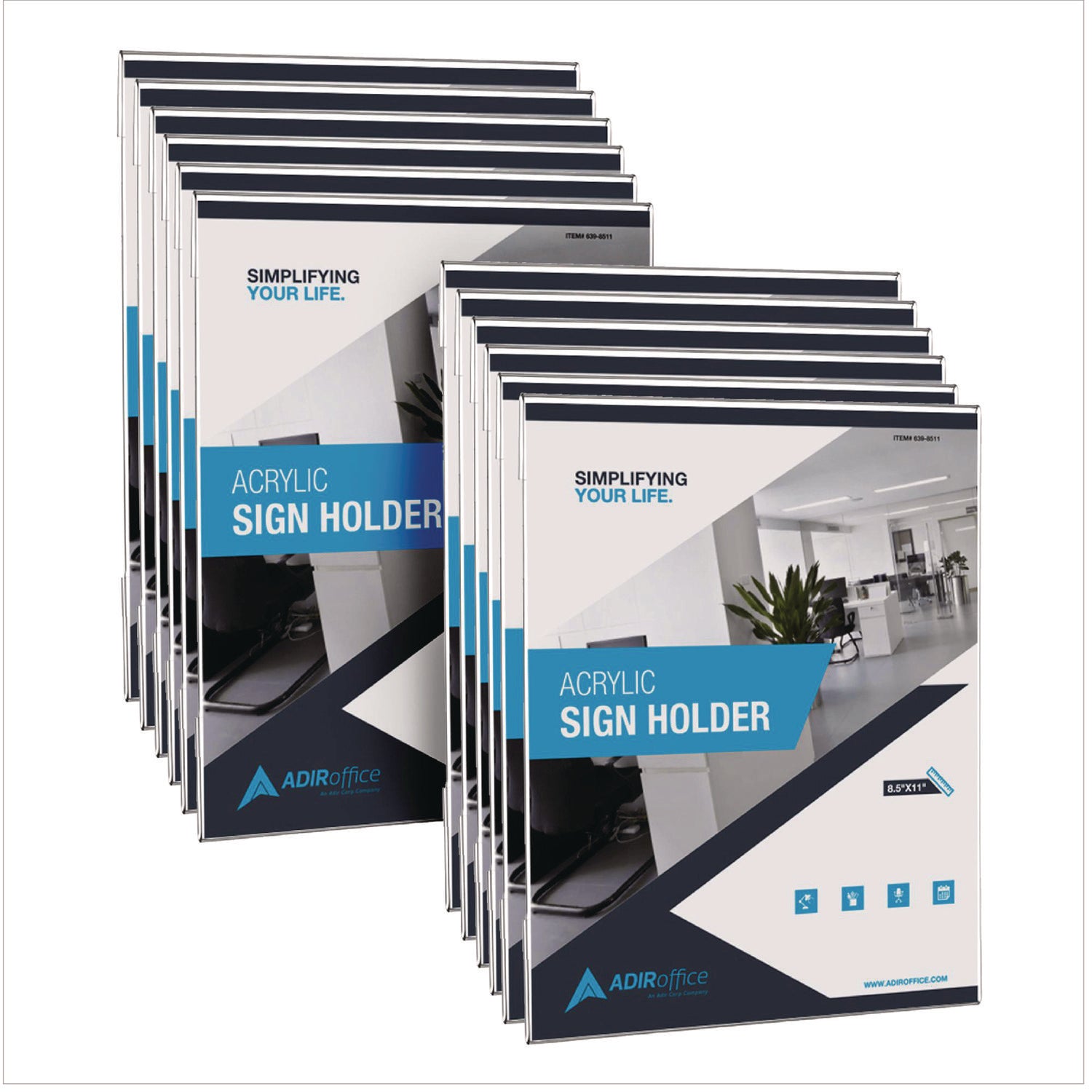 AdirOffice Wall Mount Side Loading Acrylic Sign Holders - 8x11 Inches Clear Frames (12-Pack) - Perfect for Retail Stores, Restaurants & Office Signage