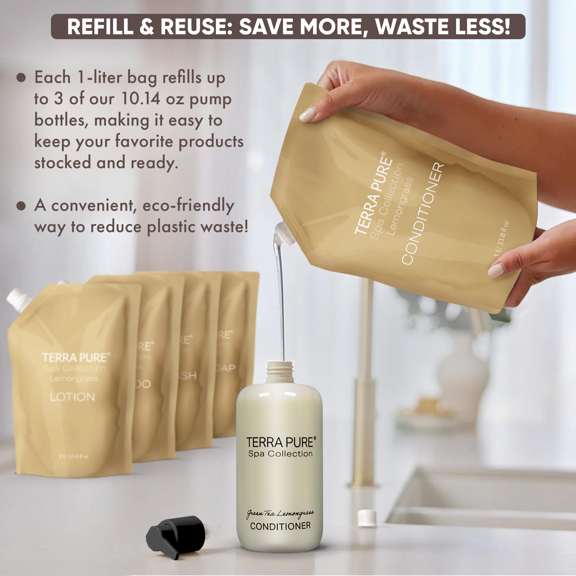 Terra Pure Spa Collection Conditioner Refill - 1 Liter (12 Pack) - Moisturizing & Nourishing Hair Care, Paraben-Free & Sulfate-Free - For Salons, Spas & Home Use