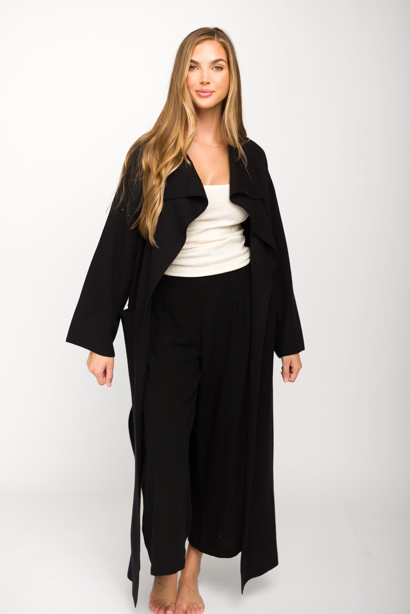 Elsa Black Sweater Coat for Women - Cozy Winter Knit Cardigan for Casual Outings & Office Wear