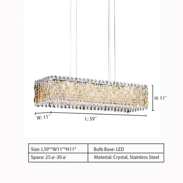 Extra Large Luxury Rectangle Crystal Pendant Chandelier - Modern Elegant Ceiling Light Fixture for Living Room, Dining Room & Kitchen Island | Perfect for Home Decor, Wedding Venues & Restaurant Lighting