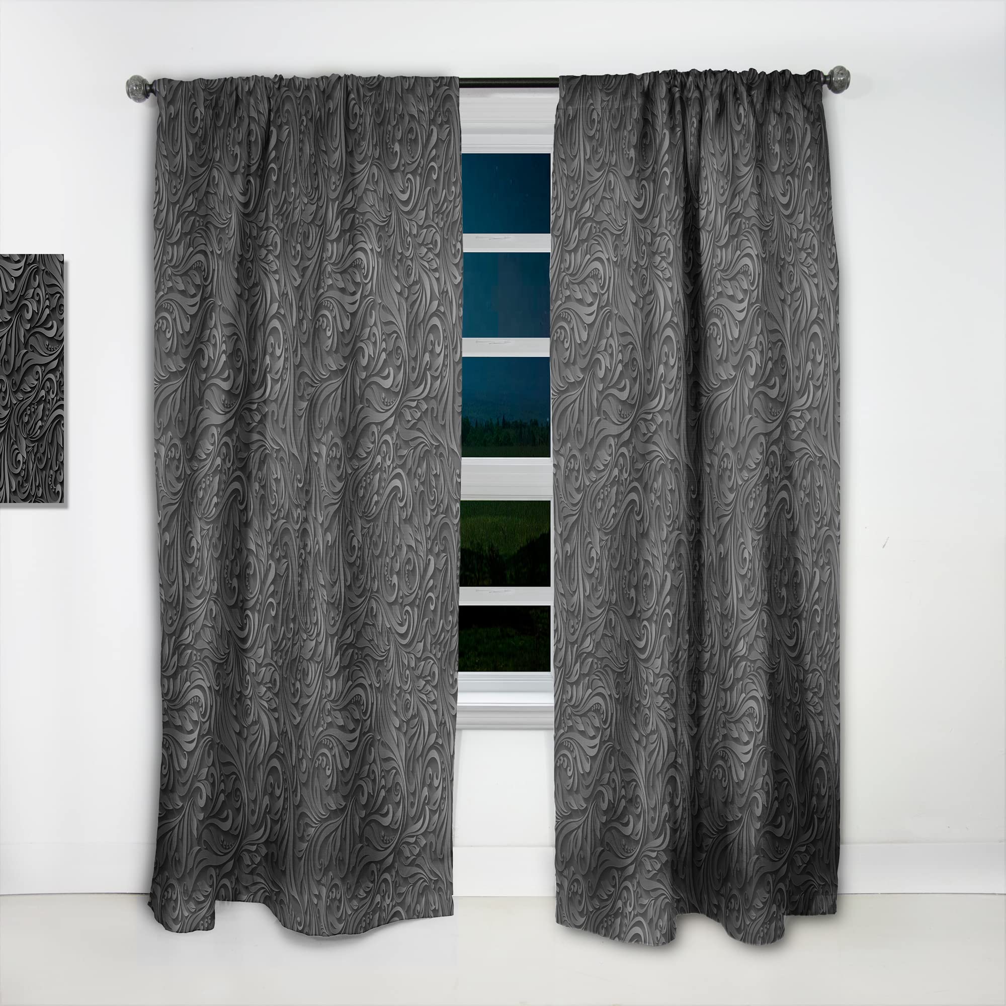 3D Black Leaf Print Thermal Insulated Curtains - Single Panel 52x63 Inches - Elegant Window Drapes for Bedroom & Living Room - Perfect for Home Decor, Privacy & Temperature Control