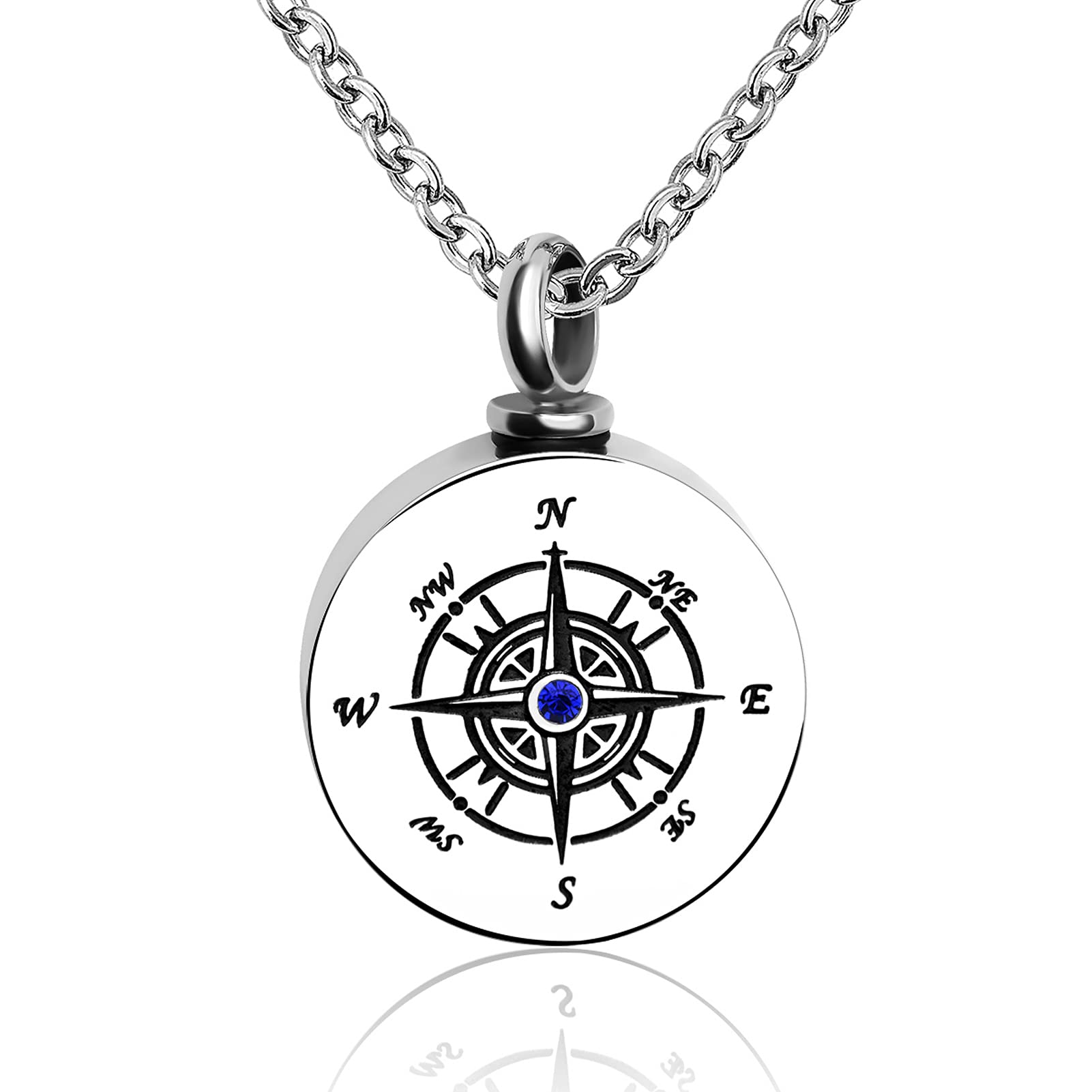 LuxglitterLin Nautical Compass Cremation Urn Necklace - Memorial Jewelry for Ashes with Navy Anchor & Crystal Pendant - Perfect for Keeping Loved Ones Close at Memorials, Funerals & Special Occasions
