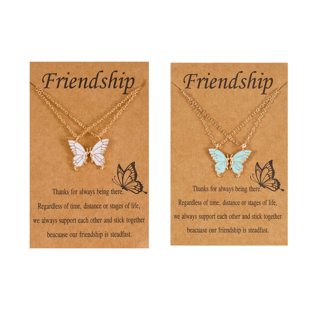 2 Pairs Best Friend Butterfly Matching Necklace for Teen Girls & Women - Long Distance Friendship Gift for Birthday, Anniversary, or Graduation Celebration