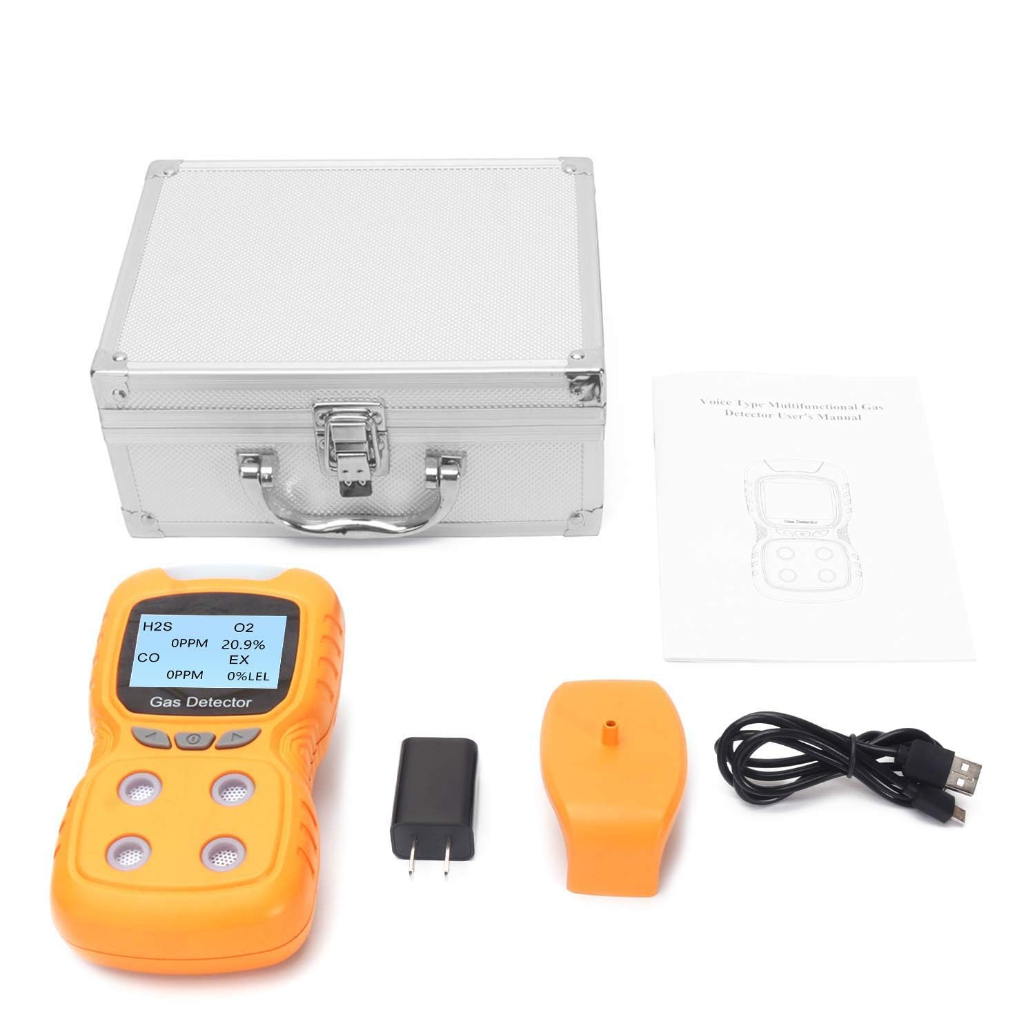 4-in-1 Portable Gas Detector - Rechargeable Multi-Gas Monitor with Sound, Light & Vibration Alarms for CO, O2, H2S, LEL Detection - Perfect for Industrial Safety, Home Use & Confined Space Work