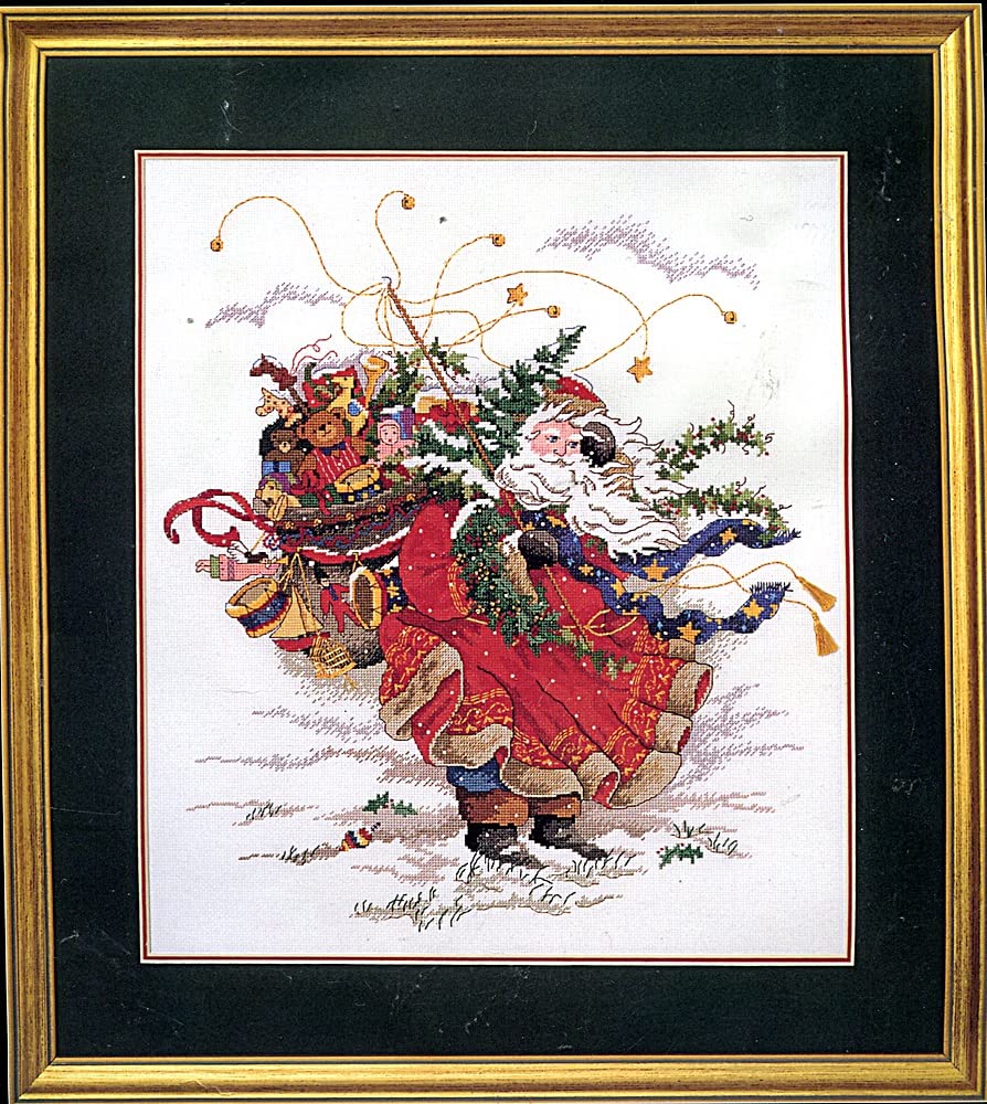 Dimensions The Gold Collection Counted Cross Stitch Kit 8449 - Windswept Santa Christmas Decoration for Home, Wall Art & Holiday Gift