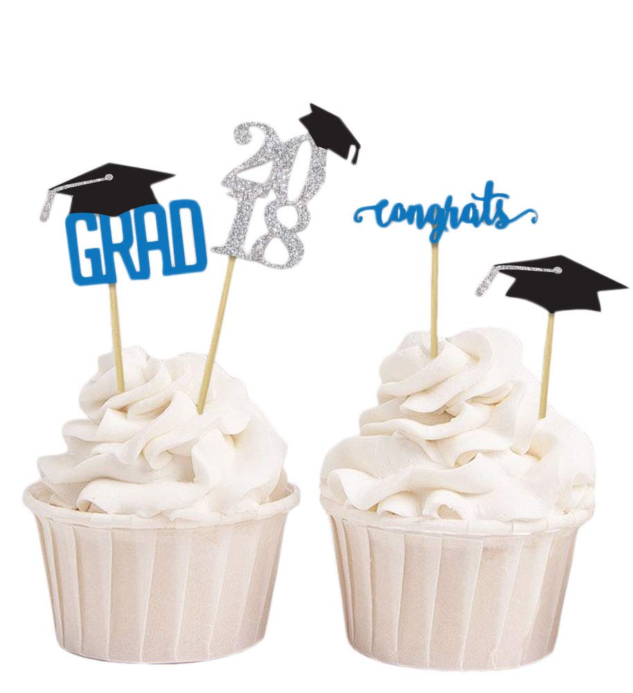40pcs Graduation Cap Cupcake Toppers - Congrats Grad Party Decorations for Desserts, Cakes & Cupcakes - Perfect for Graduation Parties, School Celebrations & DIY Decor
